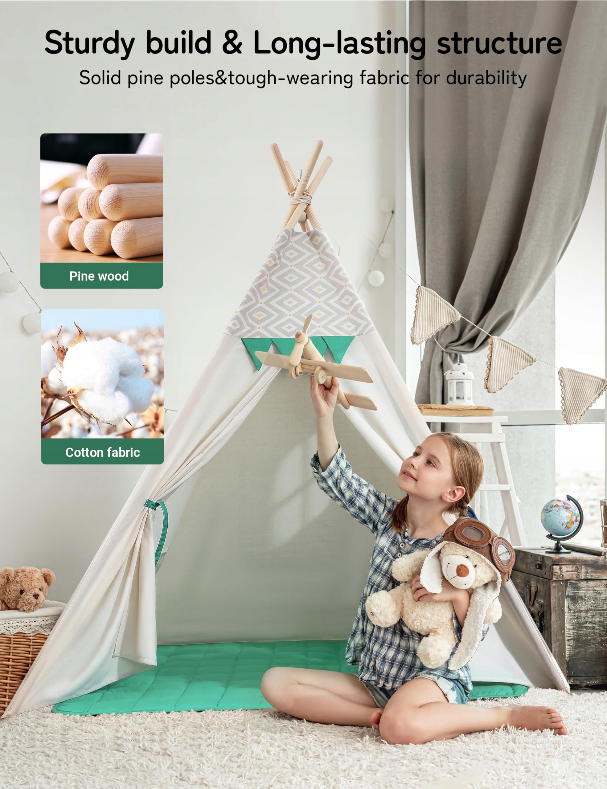 BESREY Namiot Tipi Dla Dzieci Zielony - Pokój Dziecięcy — miniatura 2