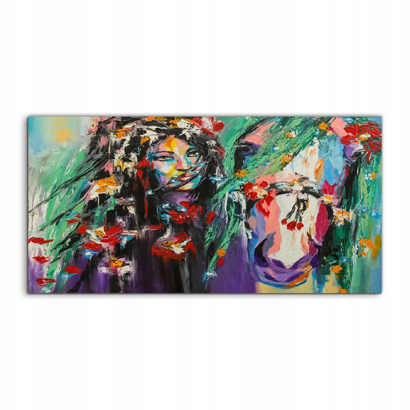 Obraz 120x60 Moderný Kôň Kvety Závesná žena