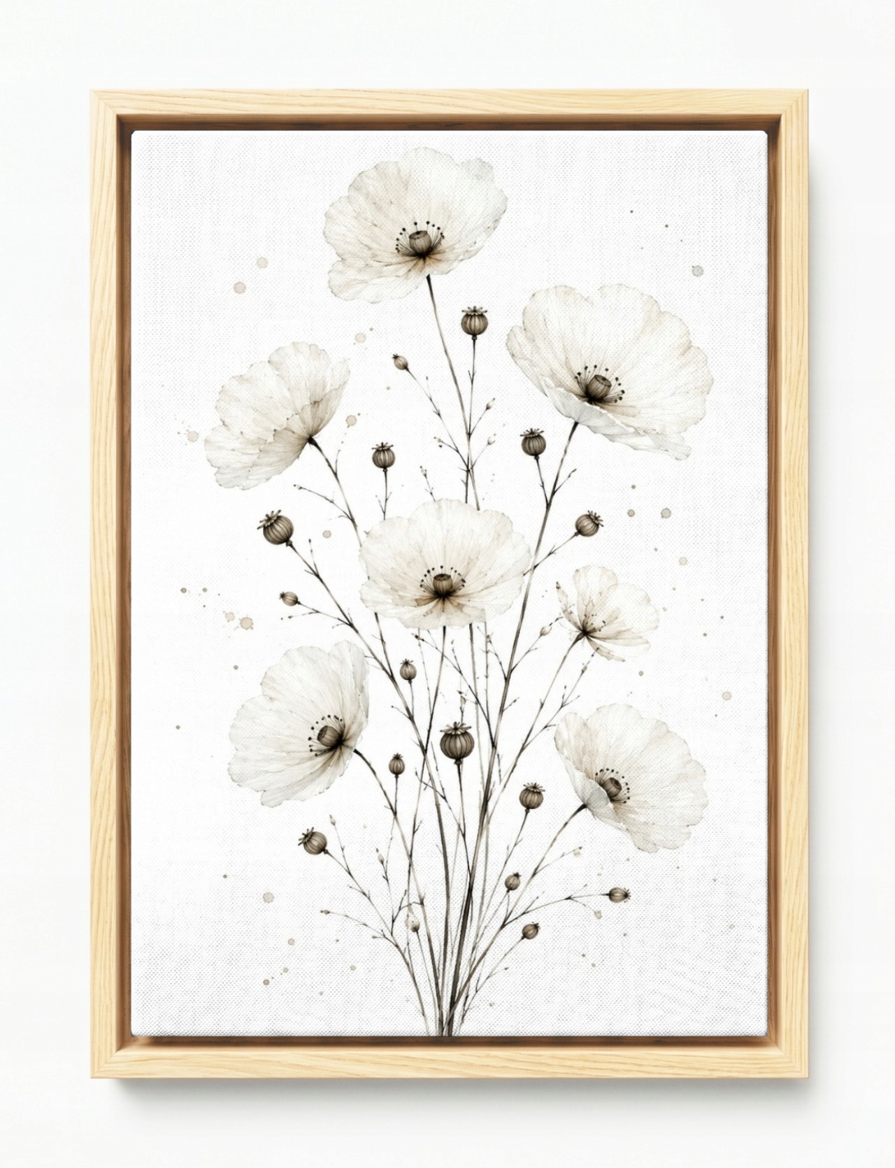 Obraz Rám Americký Box Akvarel Zahrada Květiny Bílé Máky Scandi Boho 80x120