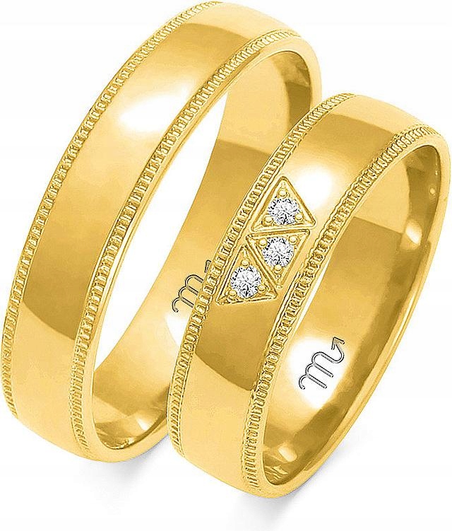 Zlaté snubní prsteny s gravírováním zirkony 585 vel 26 27 28 svatební kolekce 14k