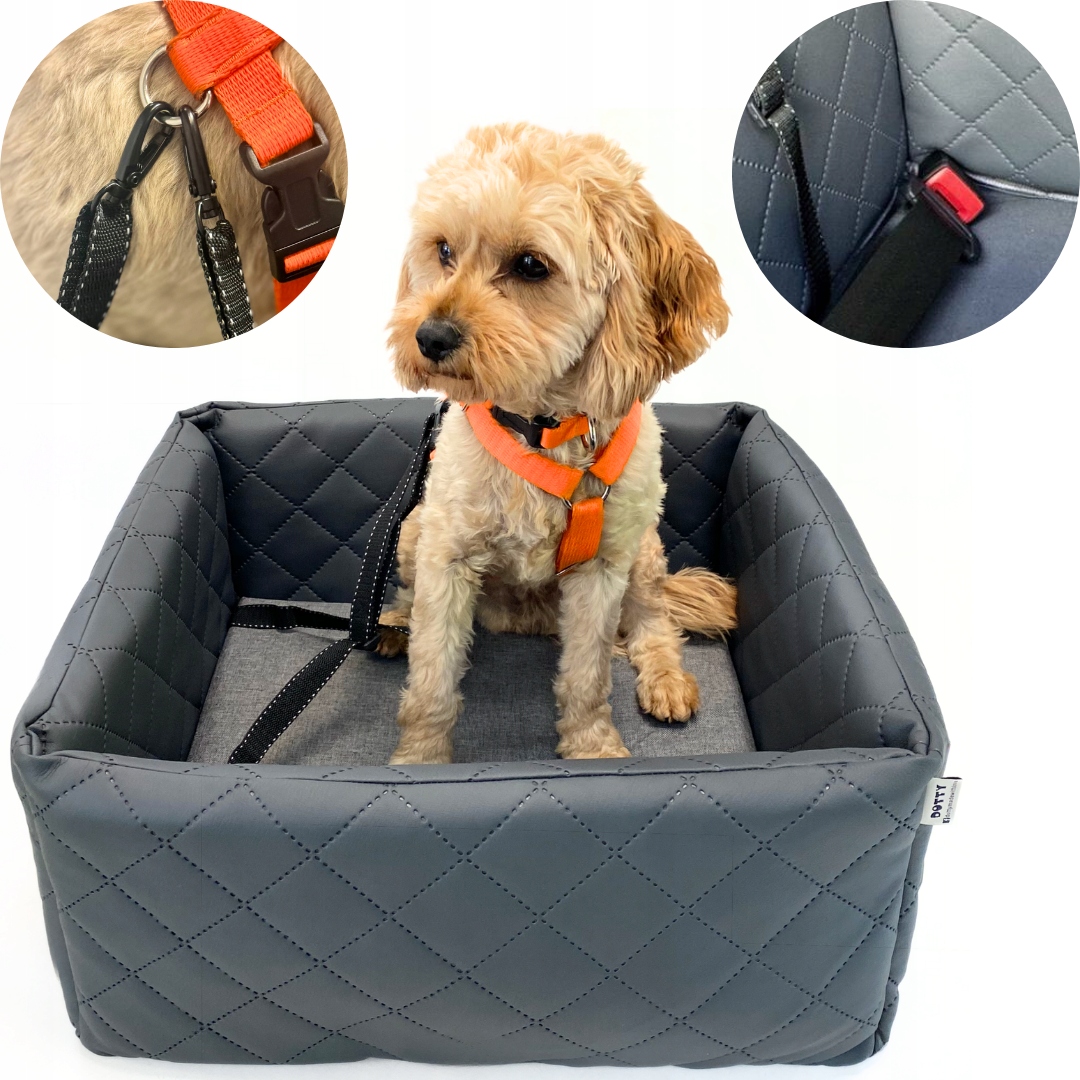 Autosedačka pro psy přepravka připevněný na pásy ekokůže M