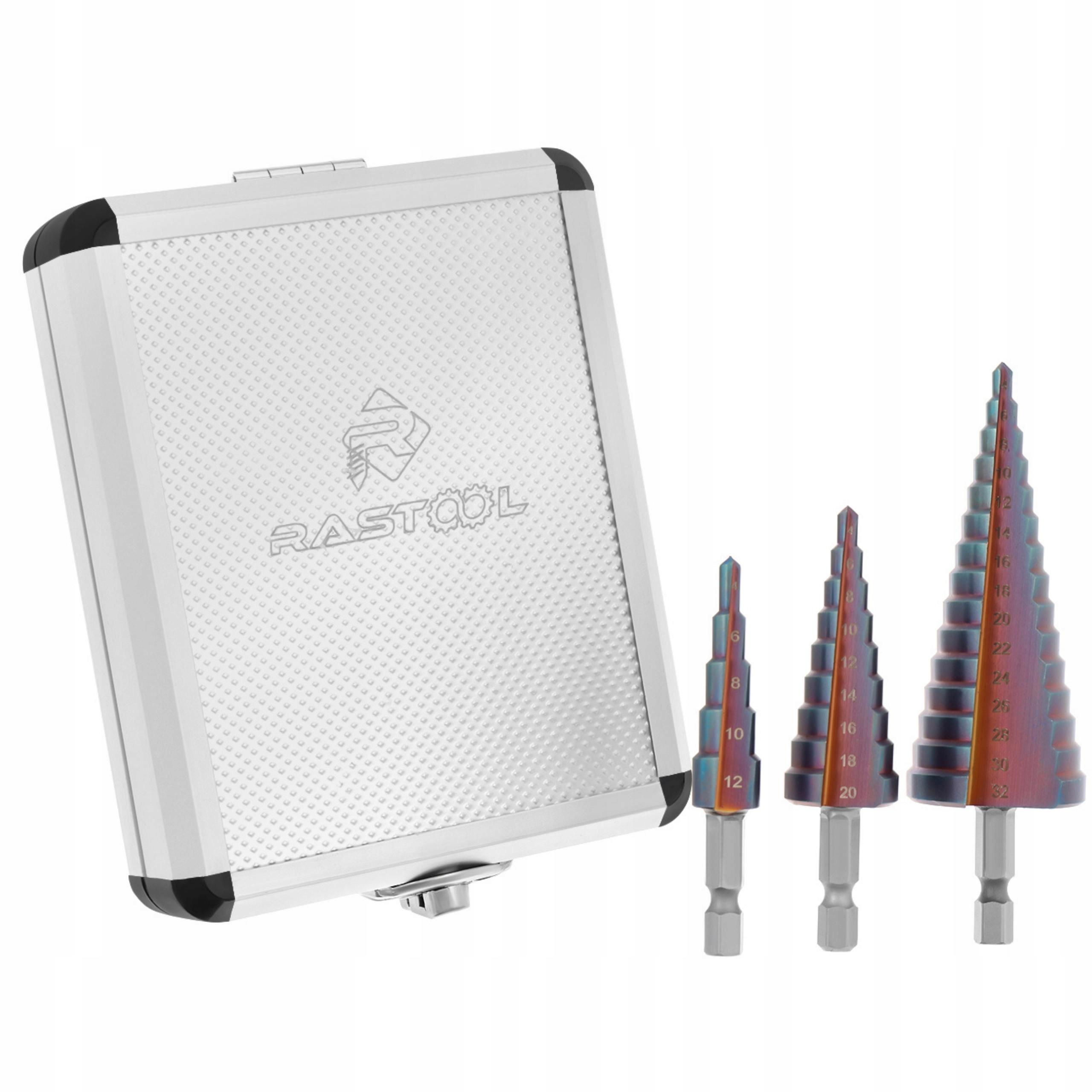 WIERTŁA STOPNIOWE KOBALTOWE STOŻKOWE DO METALU INOXA 4-32mm ZESTAW 3SZT M35 Marka RasTool