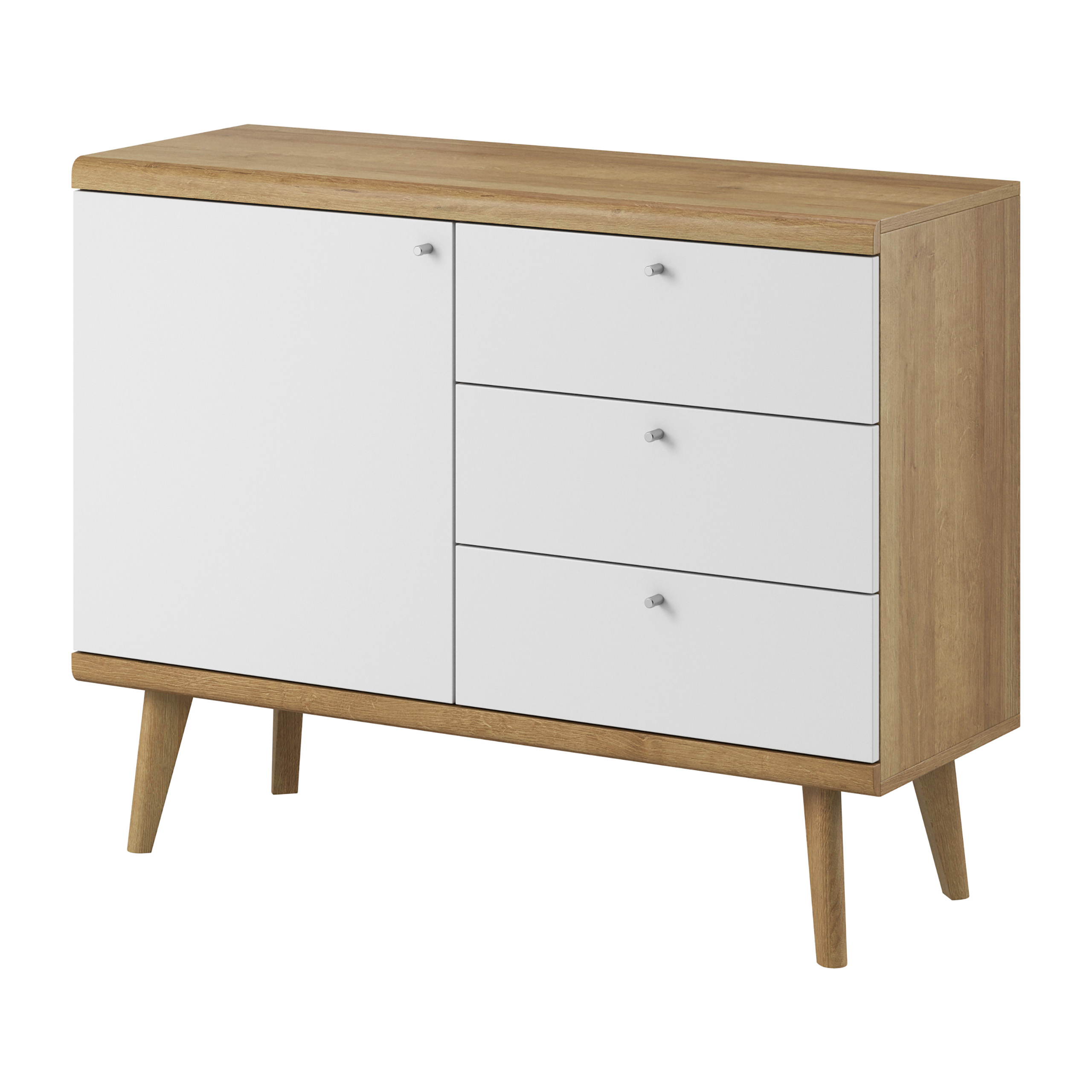 Komoda Primario 107 cm do obývacího pokoje Ložnice 3 zásuvky Dvířka Dub