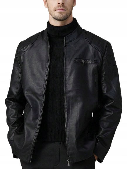 Shein Černá Pánská Ramoneska Bunda Se Zipem A 1 M Kapsou