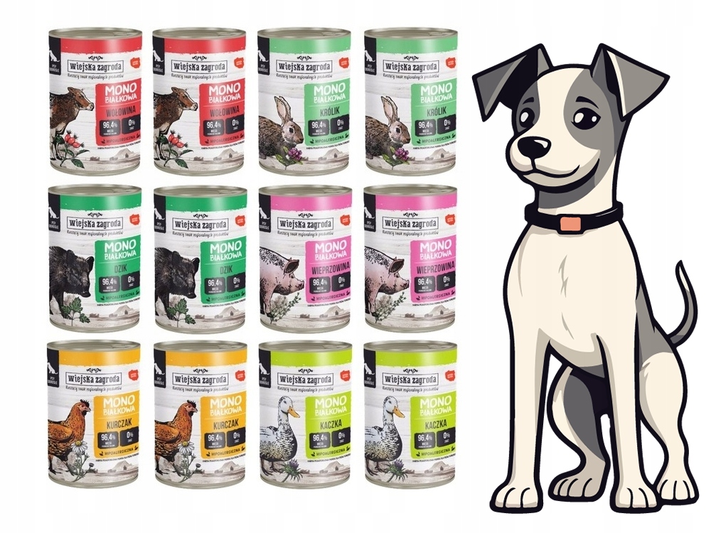 Wiejska Zagroda Karma mokra dla psa Monobiałkowa MIX Smaków 12x 400g