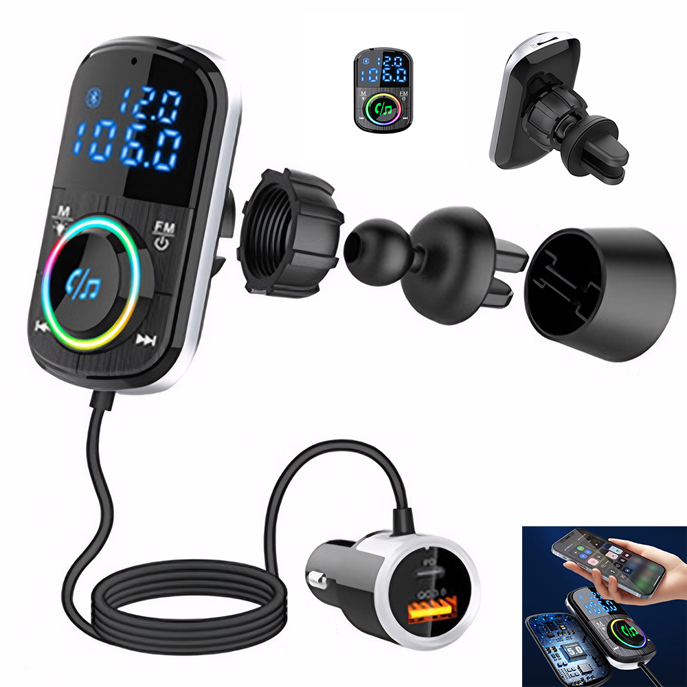 Transmiter Fm Bluetooth Ładowarka Bt Usb-c QC3.0+PD18W Led Rgb BHF08 Pro
