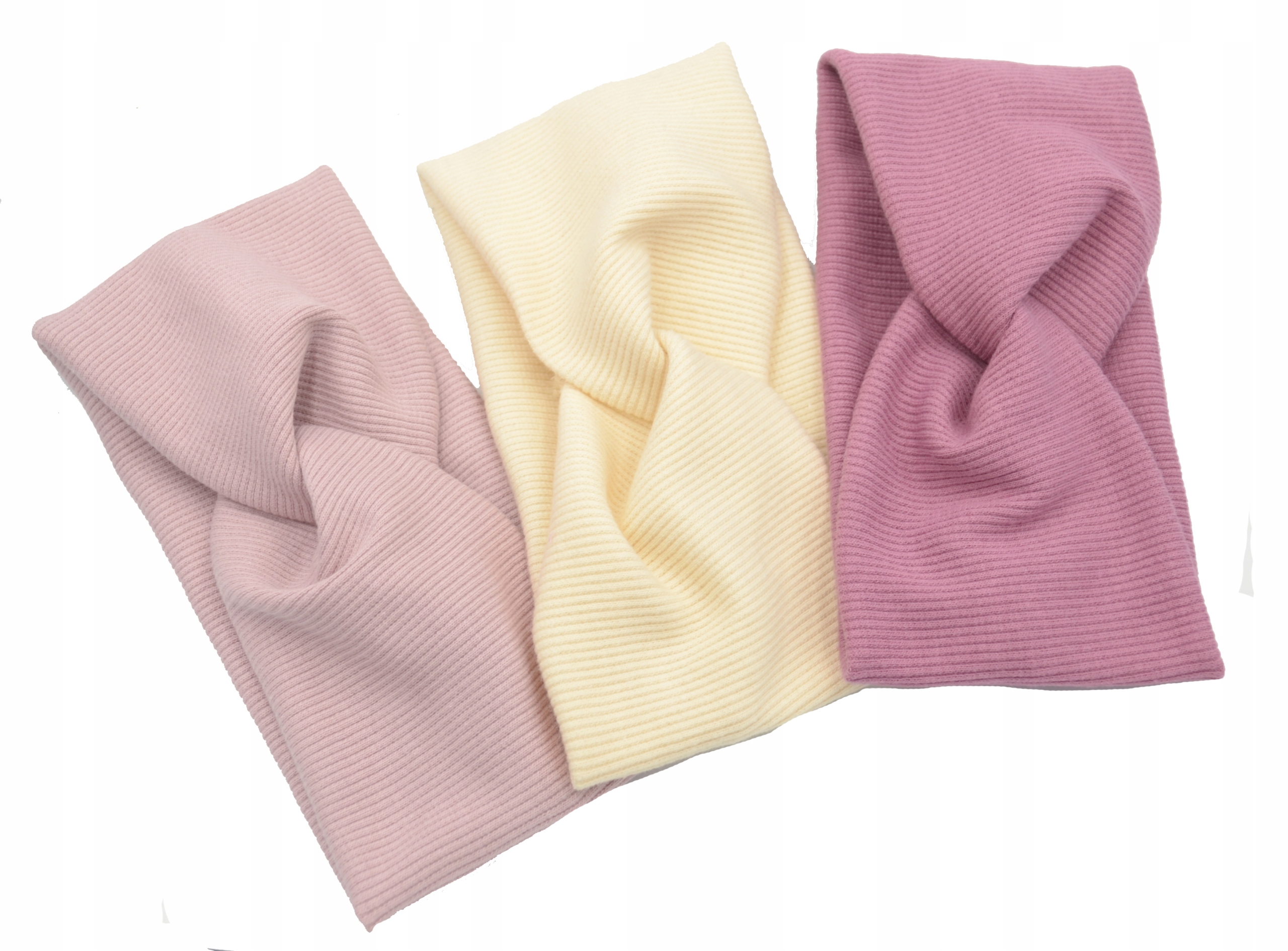 Opaska na głowę uszy niemowlęca SZEROKA PRZEPLATANA 3 szt 0-6 mies