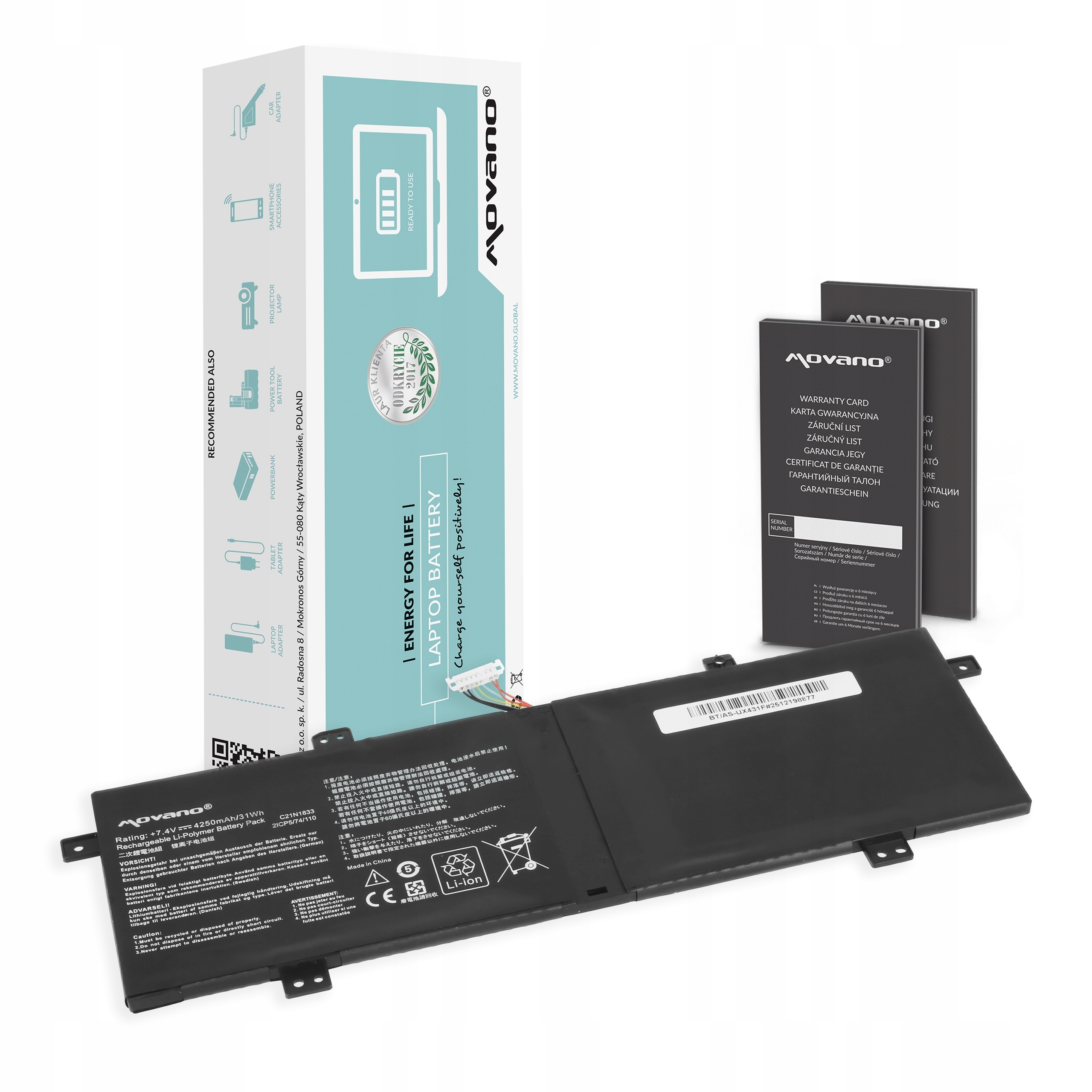 Bateria do Asus C21N1833 Zenbook S431F S431FA UM431D UM431DA UX431F UX431FA
