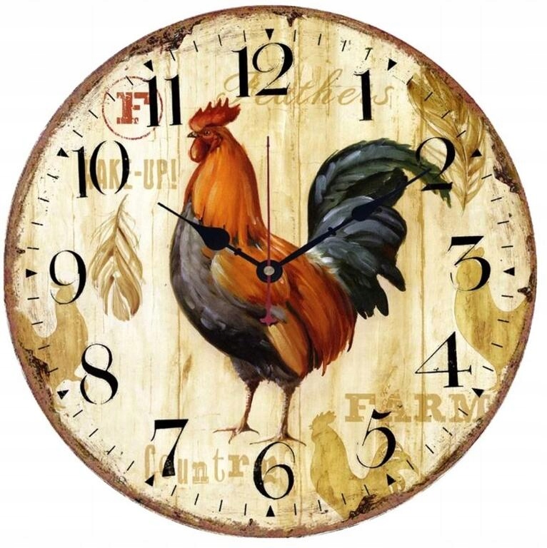Retro drewniany zegar ścienny kogut Vintage rustyk