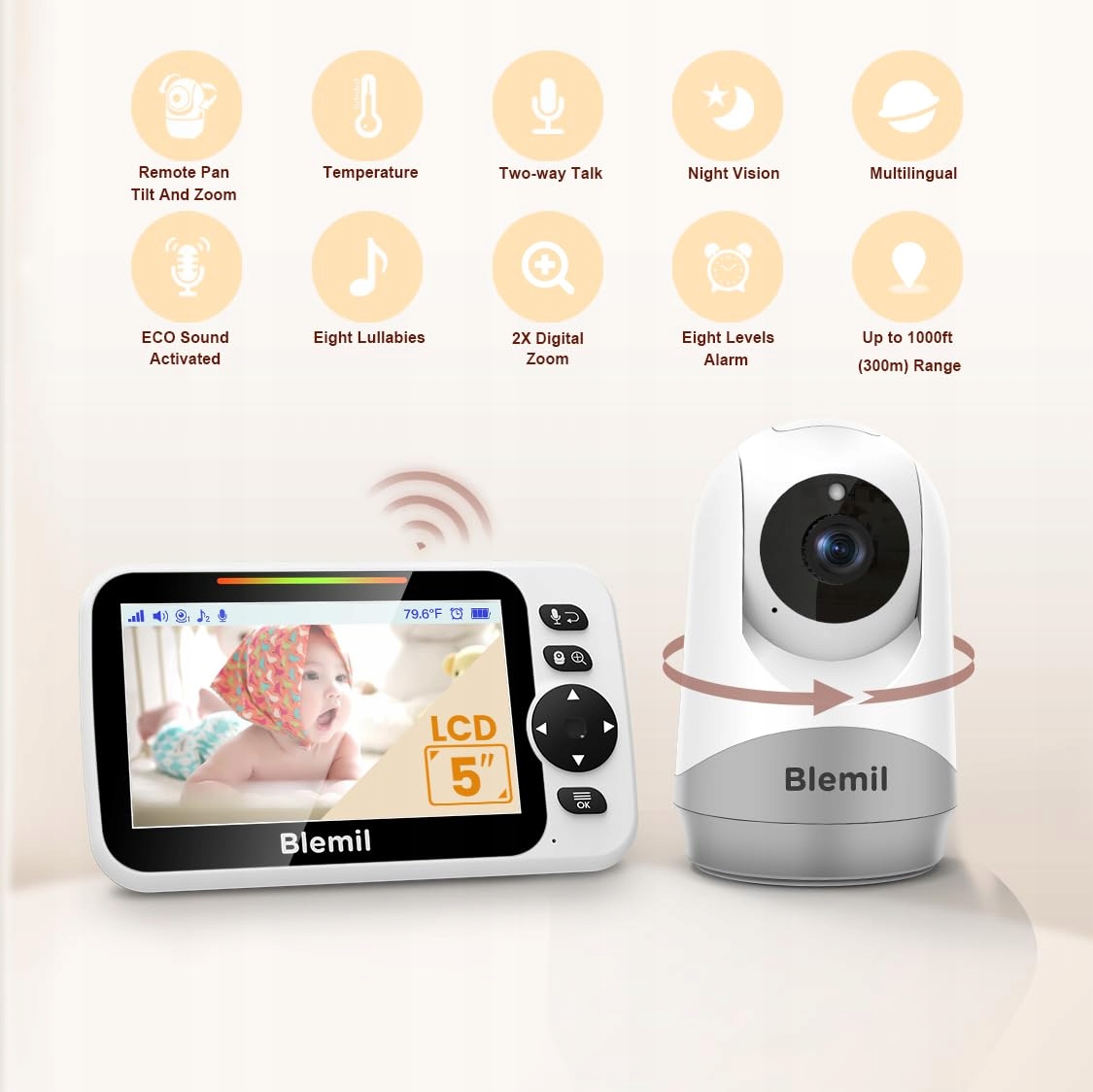 VTECH Niania Elektroniczna Kamera Audio 30h Bateria 5 Calowy Ekran — miniatura 2