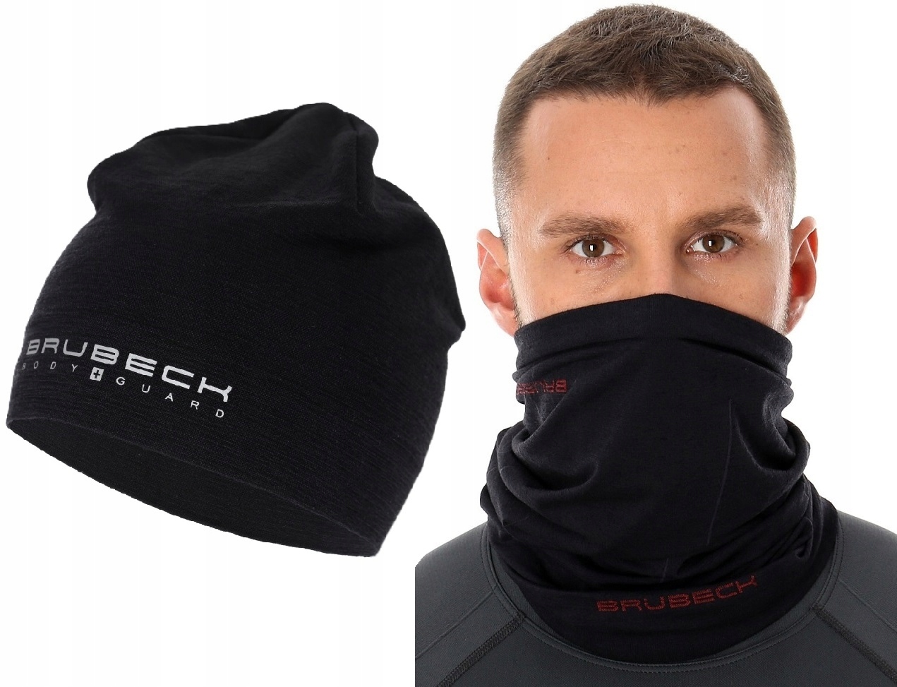 Sportowy Zestaw Zimowy Brubeck Czapka Merino Wool Oddychajacy Komin Termo