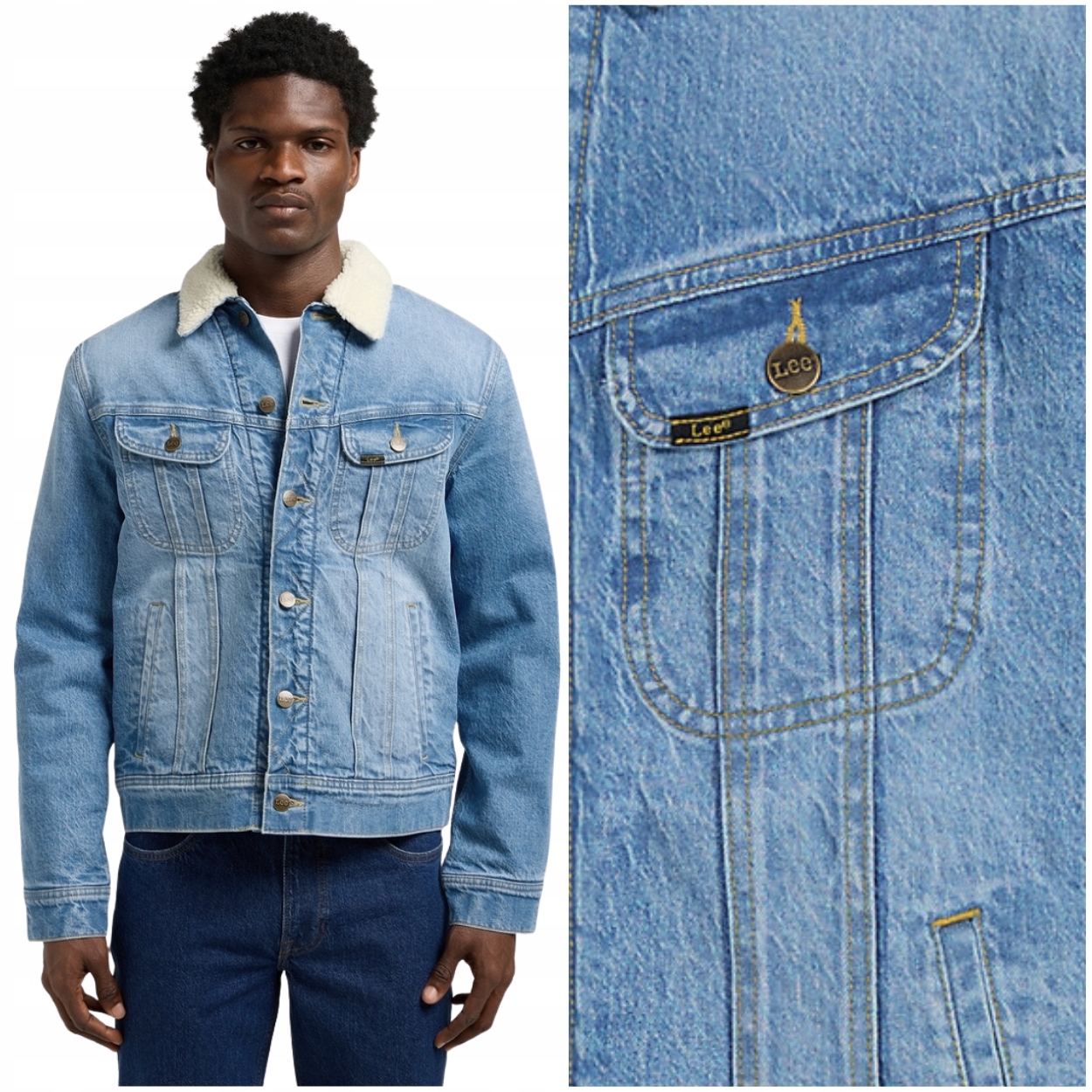 Lee Sherpa Jacket The Frank DžiNS zateplená džínová katana na medvídkovi S