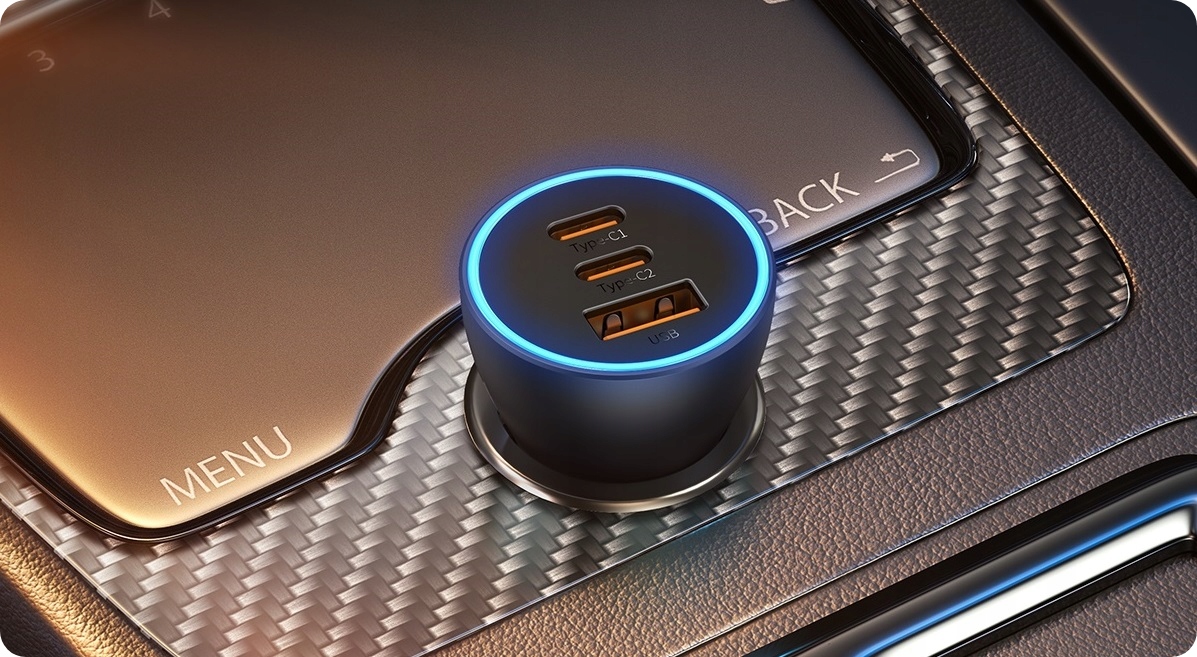 BASEUS SZYBKA ŁADOWARKA SAMOCHODOWA ZASILACZ 3x USB USB-C 65W PD QC 4.0 Przewód w zestawie nie