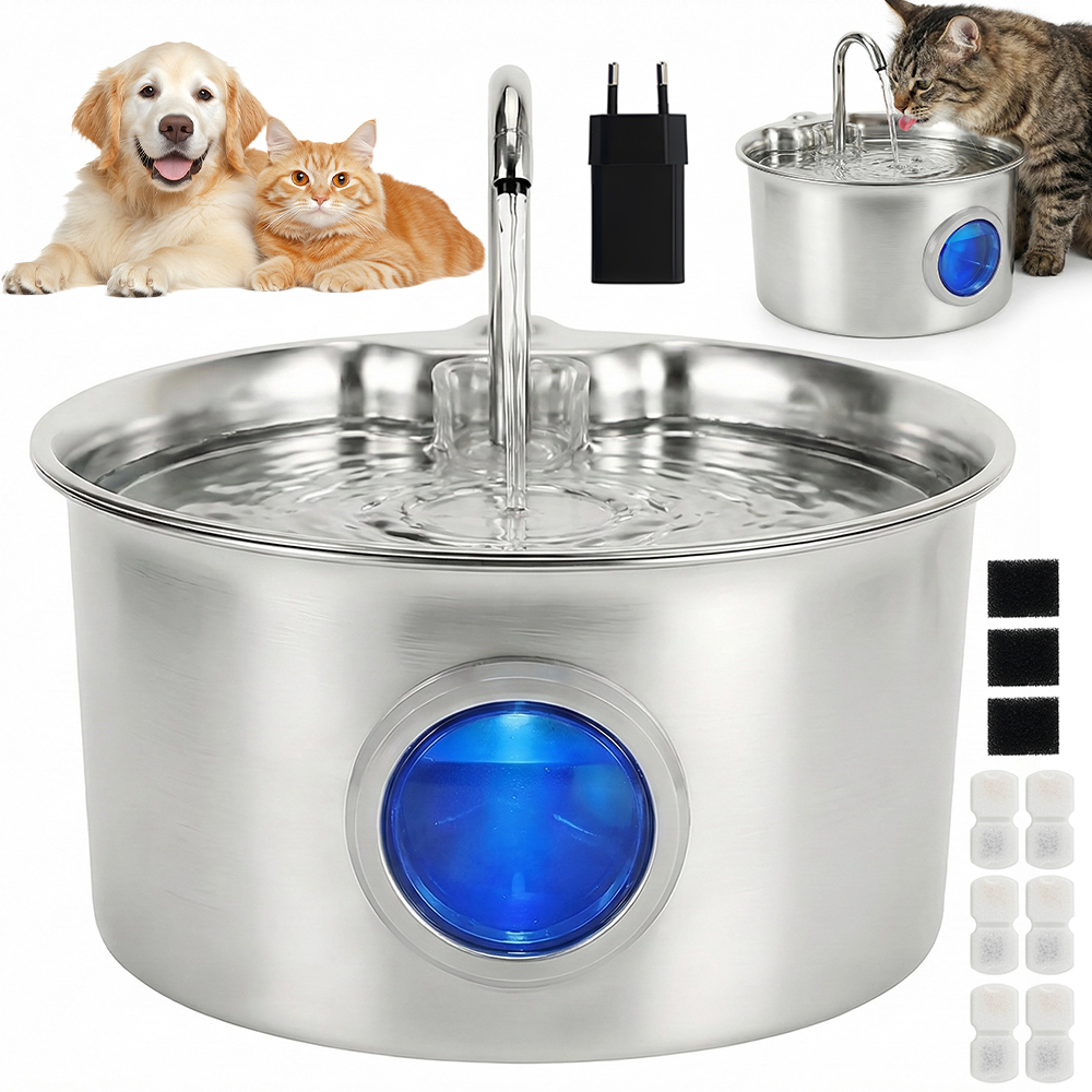 Fontána Pro Kočky Nerezová Ocel 2.6 L Pet Dog Dávkovač Na Pití Vody