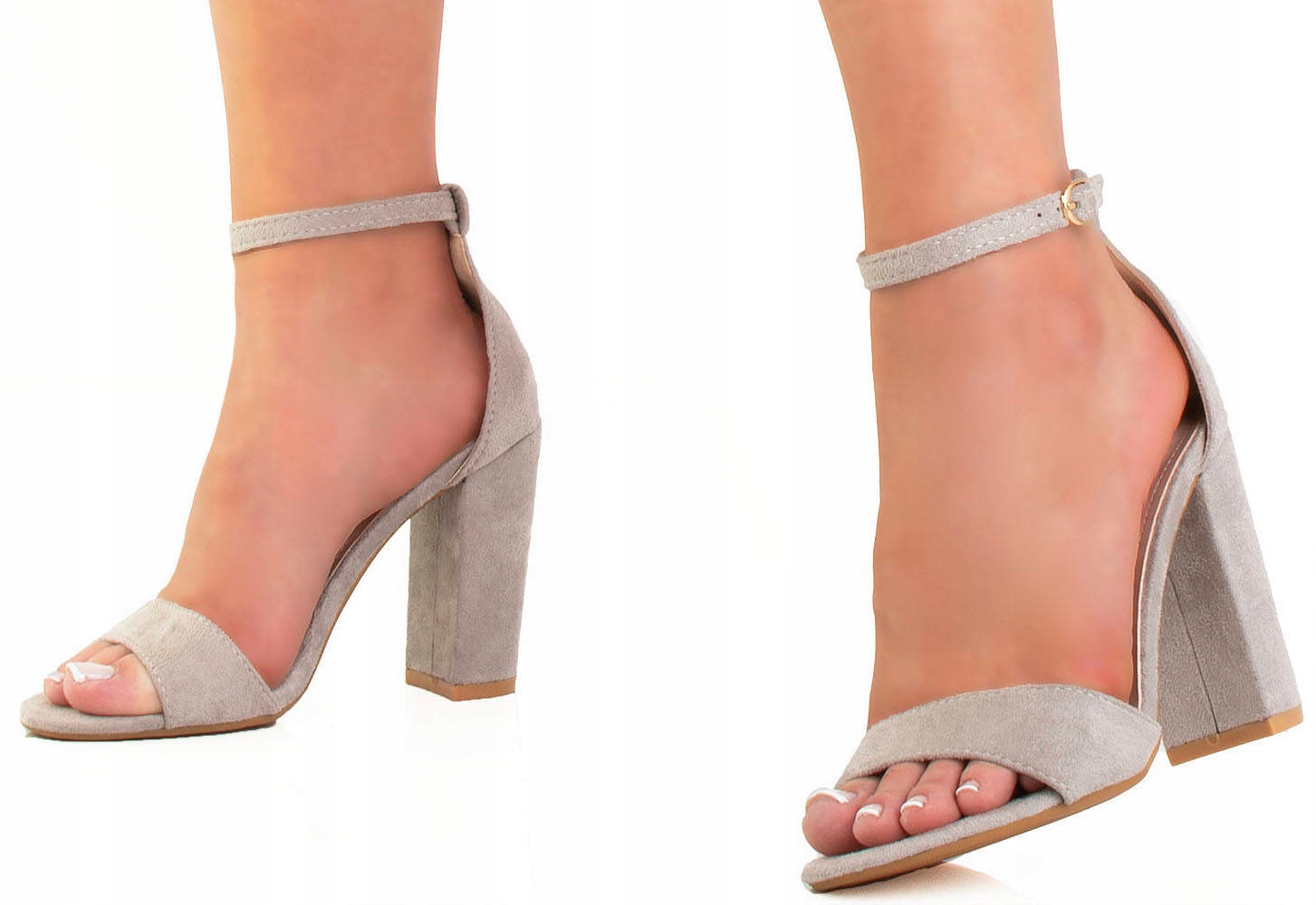 

6593 Szare Sandały Na Słupku Zamszowe Czółenka 39