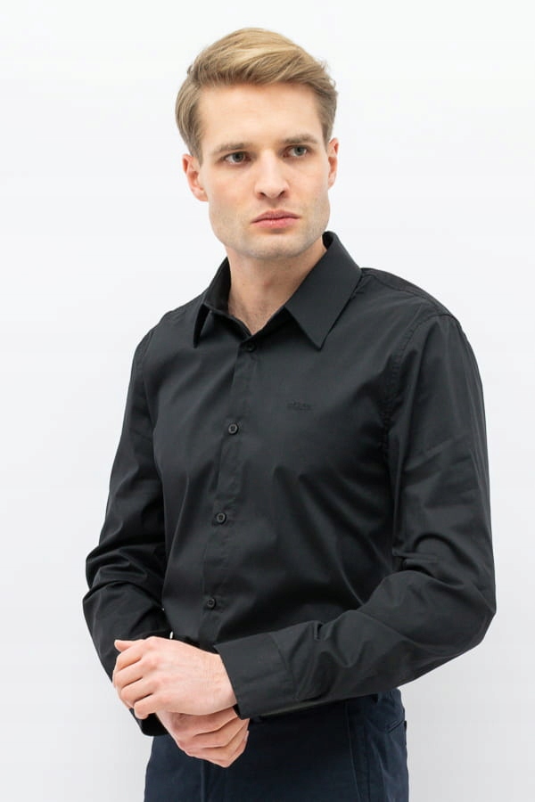 Elegantní Bavlněná Košile Pro Muže Guess M1YH20 W7ZK1 Slim Fit Černá L