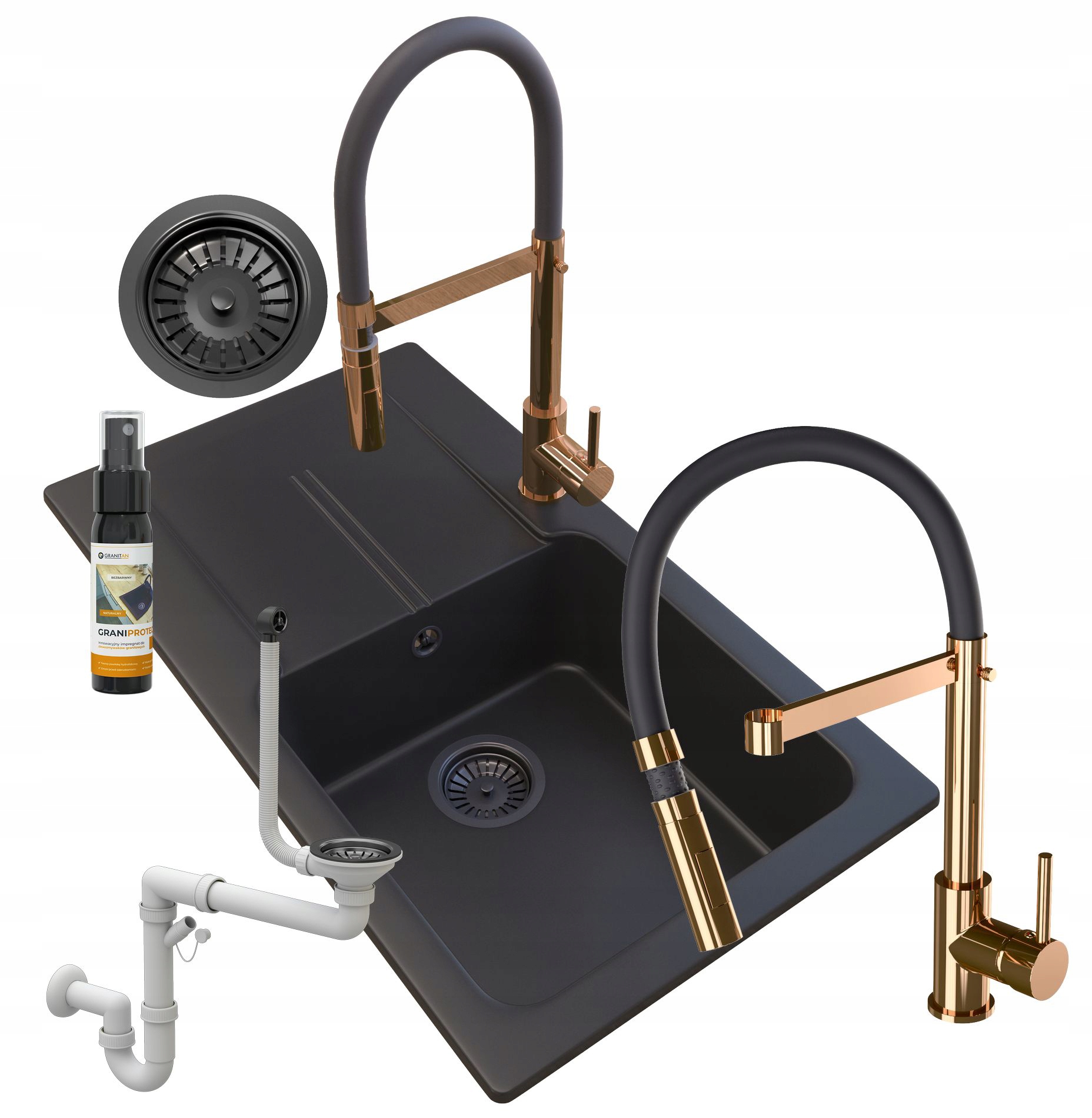 Granitový Dřez Černý Tasos Kohoutek Sifon