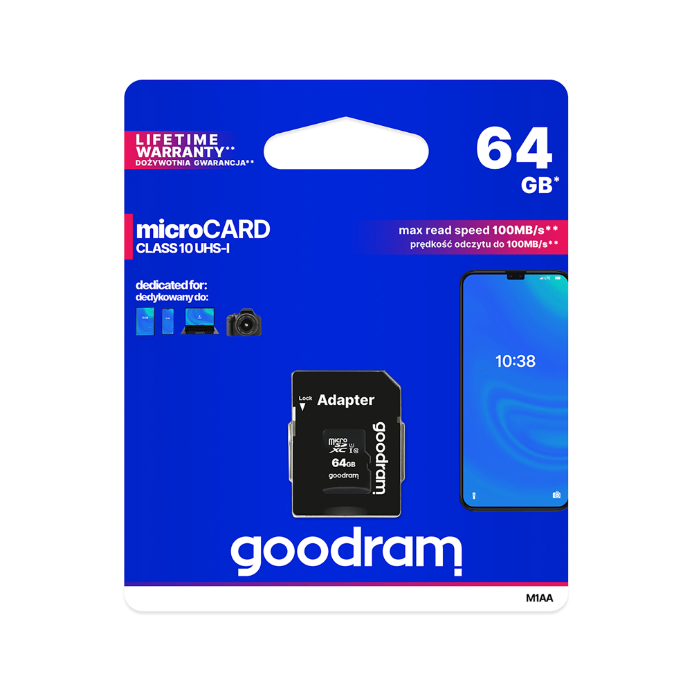 KARTA PAMIĘCI microSD 64GB UHS-I SDHC/SDXC ADAPTER Klasy prędkości C10