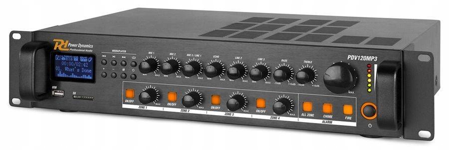 Wzmacniacz PA MP3 120W 100V 8 Ohm USB BT FM Marka Power Dynamics