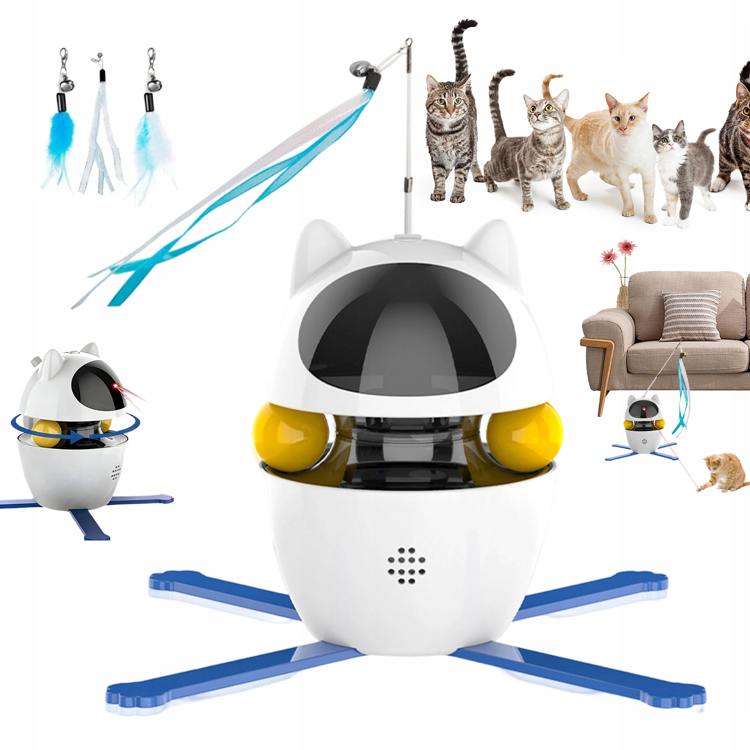 Levně Laserové Hračky Pro Kočky 3 Režimy Otáčení 1200MAH, Bílá Barva