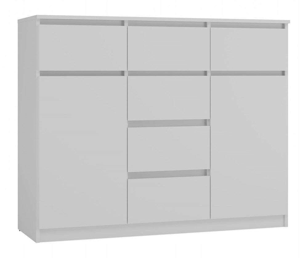 Komoda 2D6S Skrinka 120 CM Biela 6 Zásuviek 2 Dvere Do Obývačky