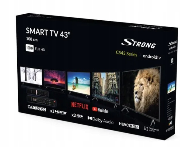 TELEWIZOR STRONG 43" LED FULL HD SMART TV DVB-T2/C/S2 YOUTUBE NETFLIX HEVC Przekątna ekranu (cale) 43