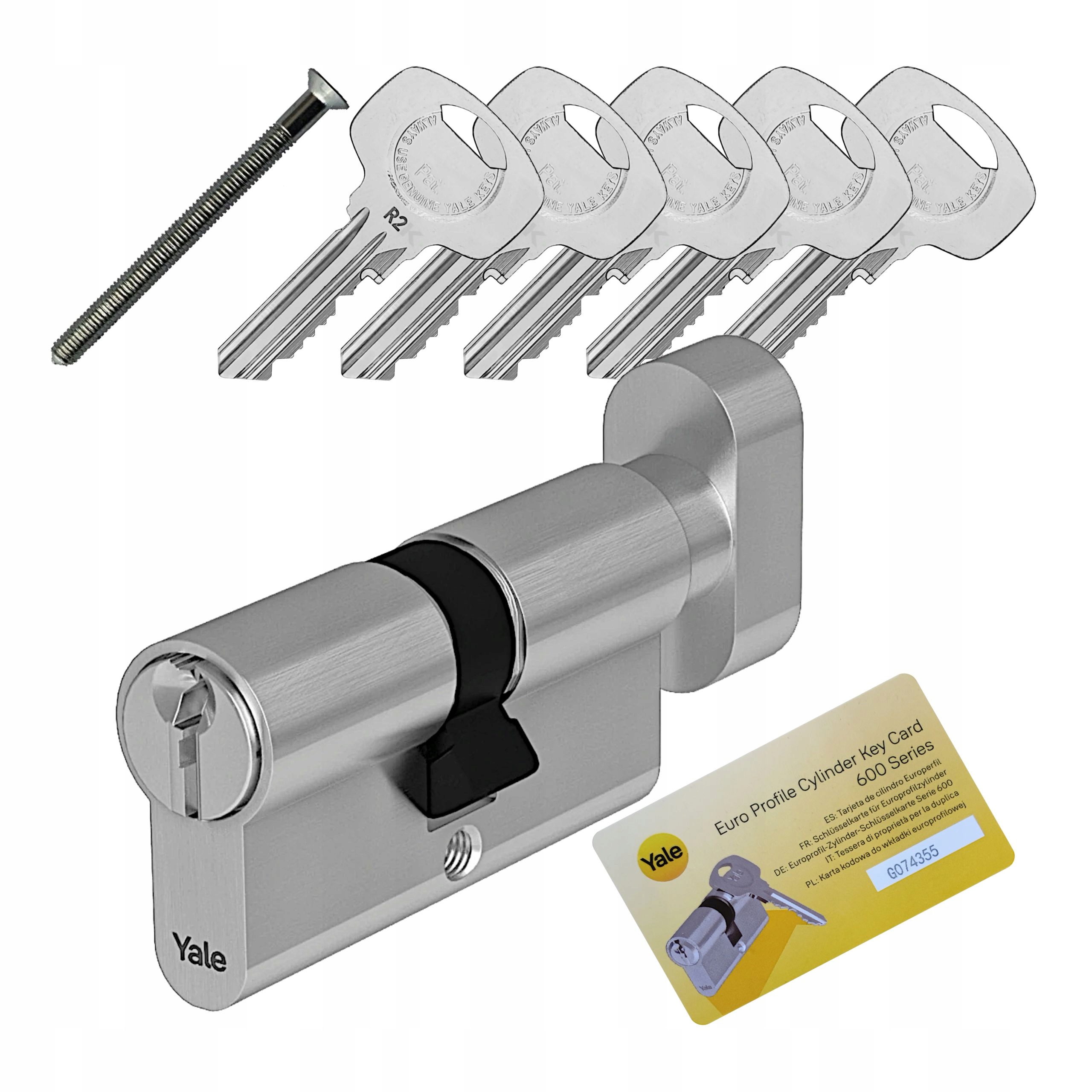 Vložka Yale Y600 40/60G s knoflíkem, satén, 5 klíčů