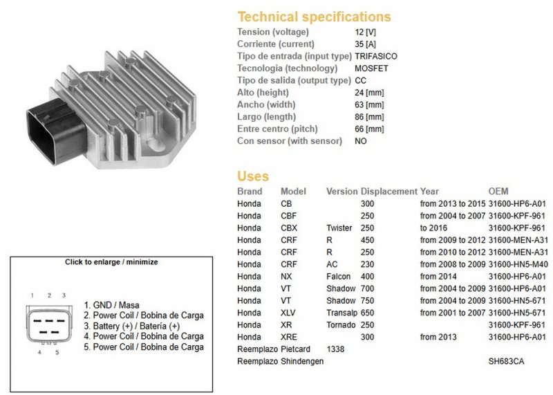 Regulátor Napätia Honda Vt 700 Shadow 04-09; Vt 750 Shadow 04-09