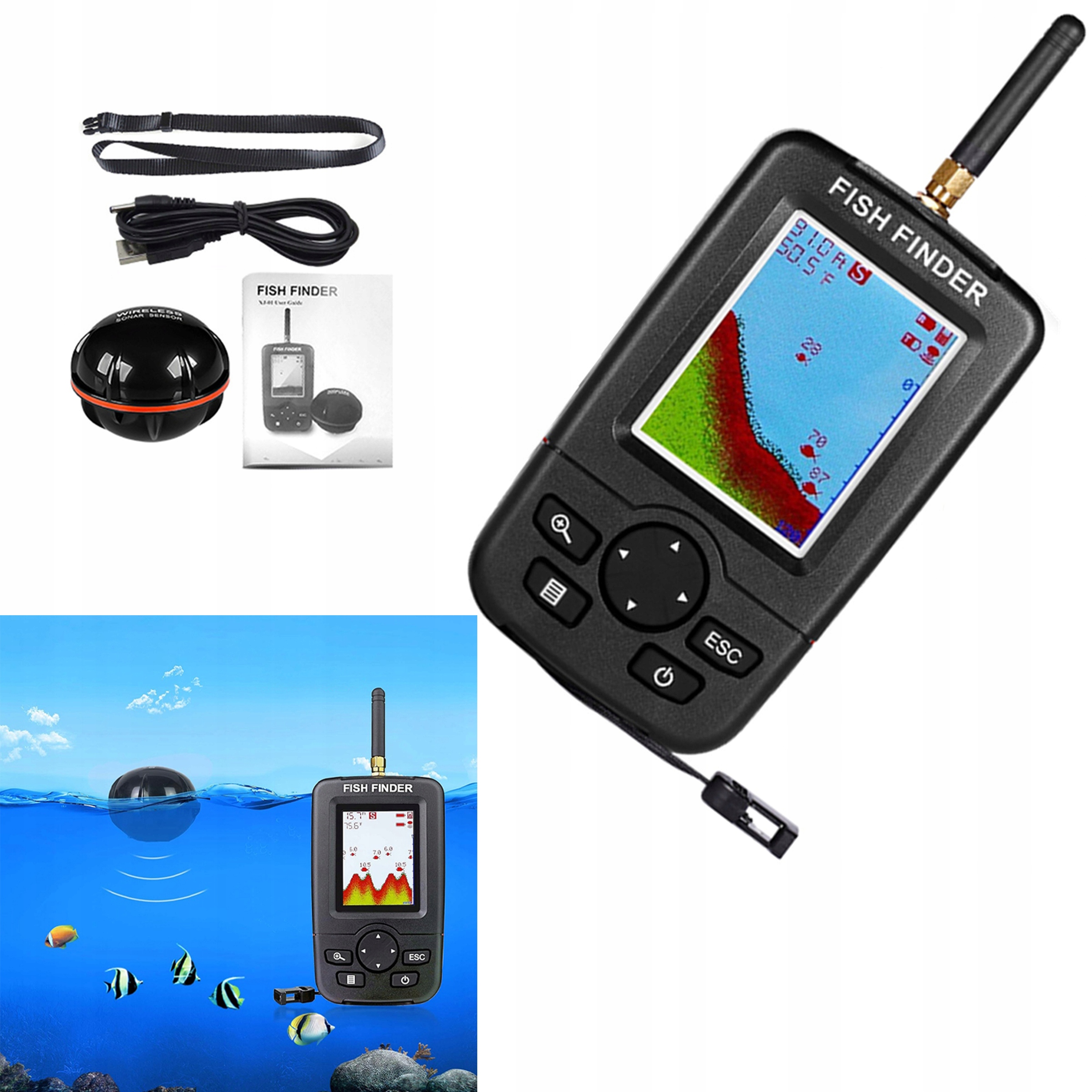 Rybářský sonar Echosonda Bezdrátový detektor ryb