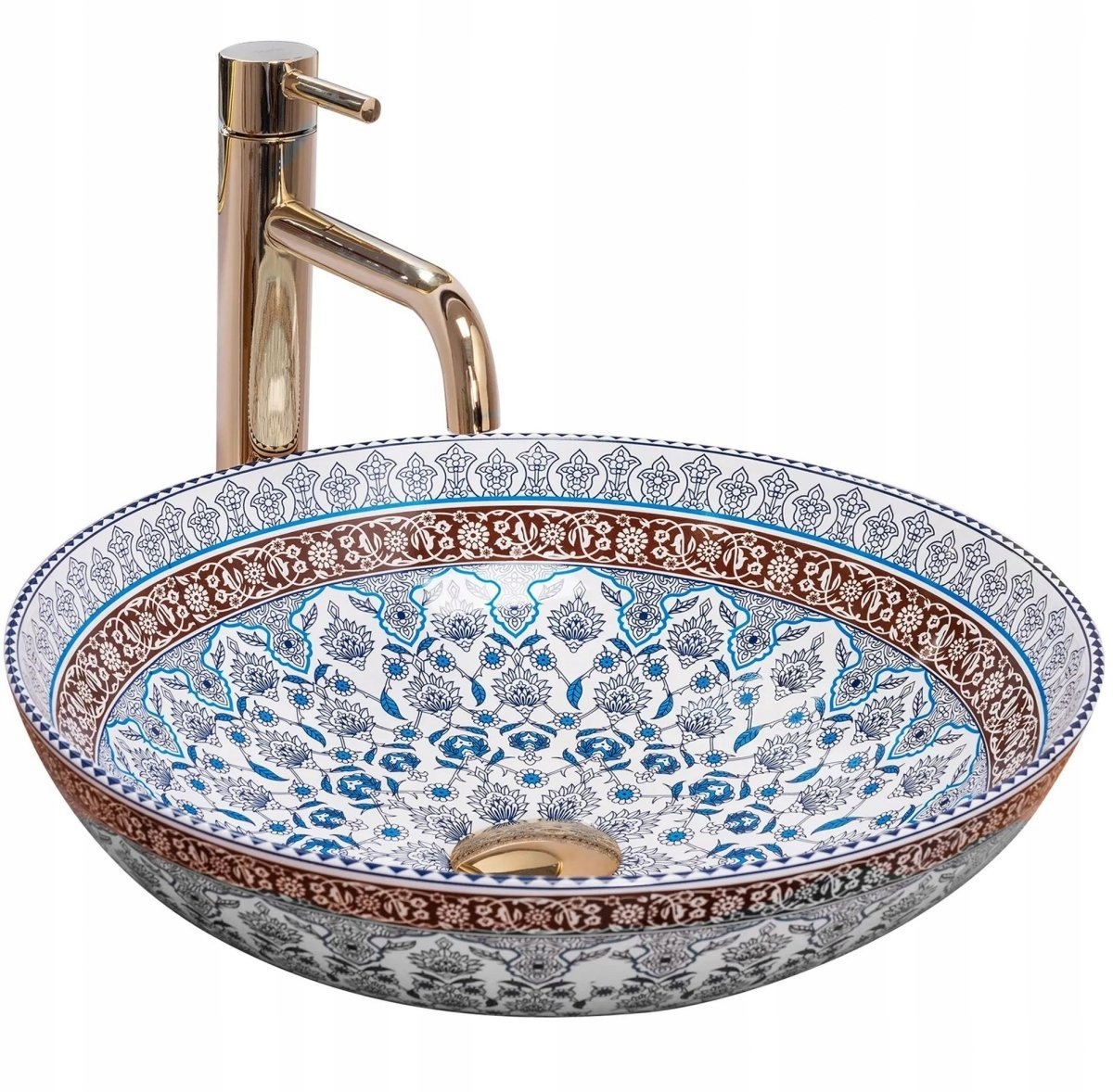 Keramické umyvadlo na desku kulaté Rea Arte Blue se vzorem