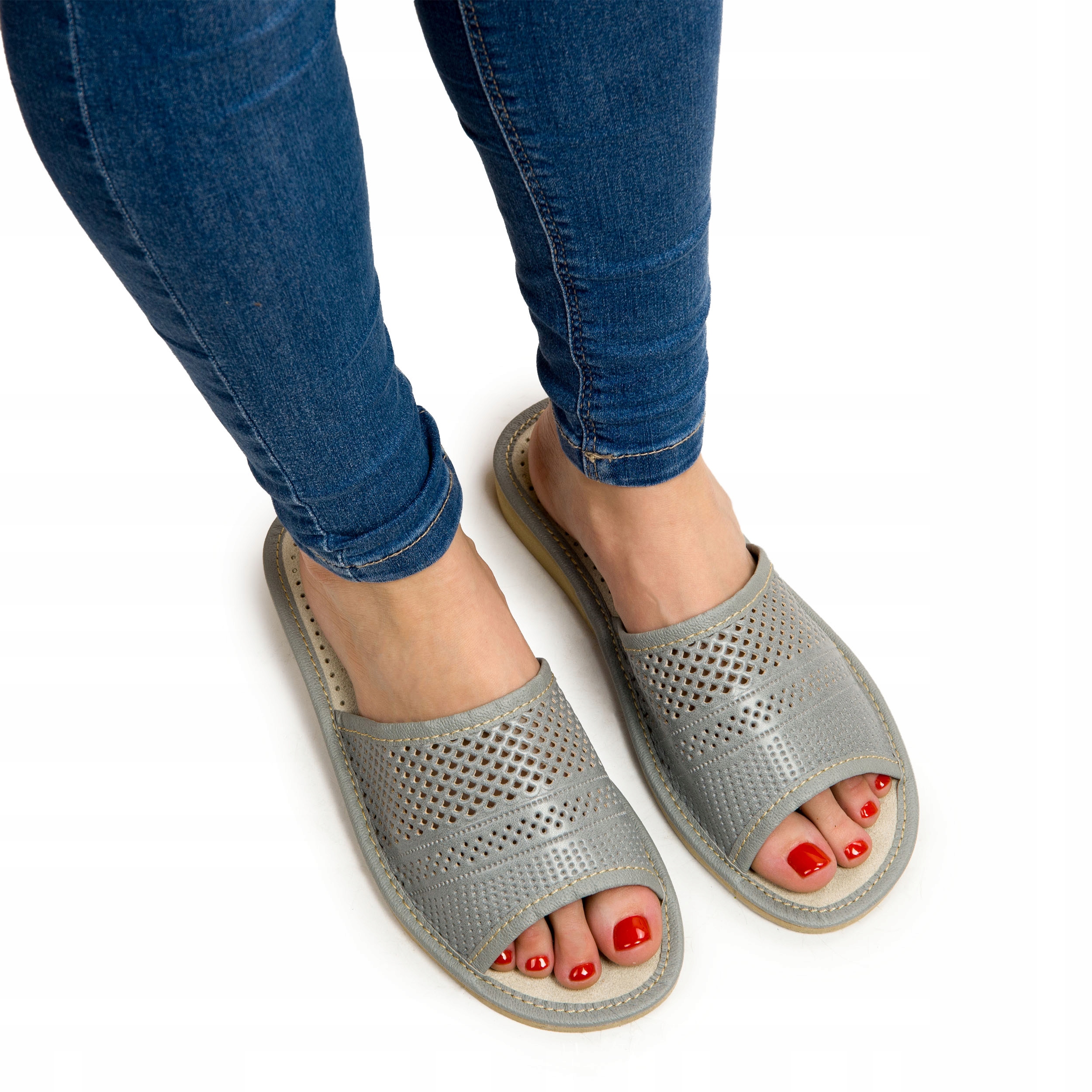 POLSKIE Pantofle Skórzane Damskie KAPCIE KLAPKI 41