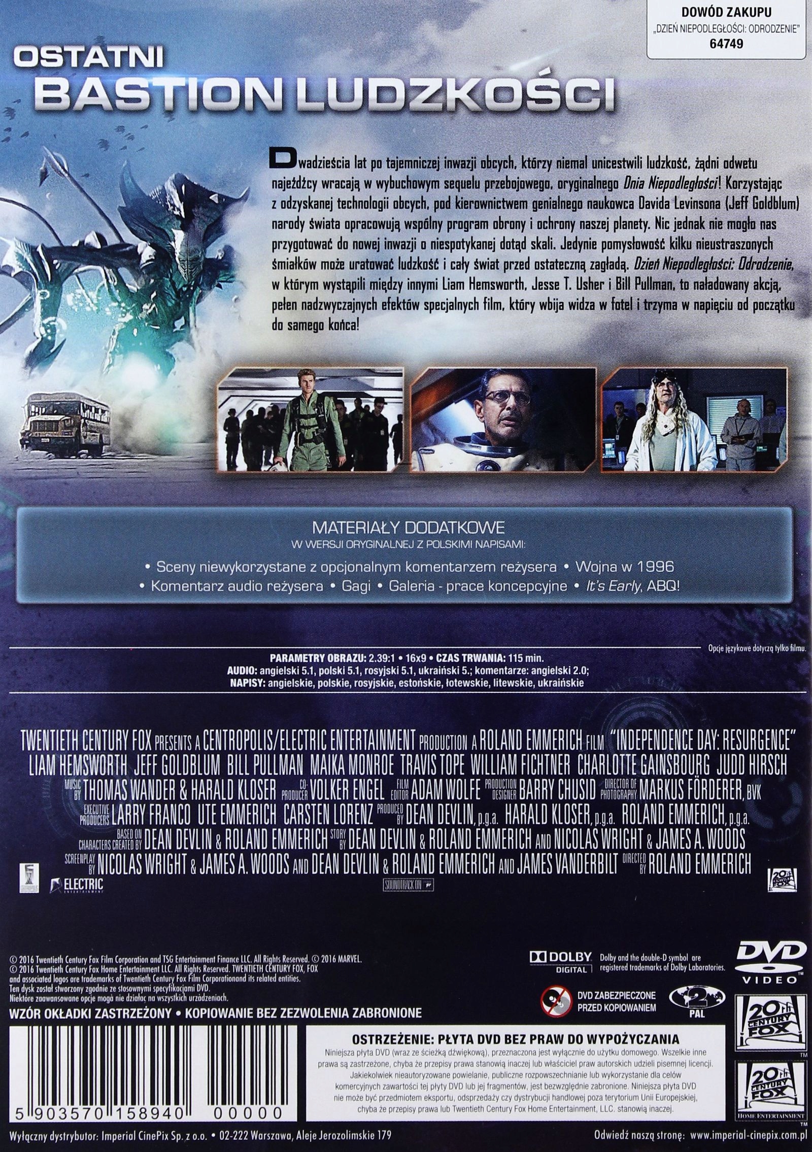 DZIEŃ NIEPODLEGŁOŚCI: ODRODZENIE (DVD) Gatunek science fiction