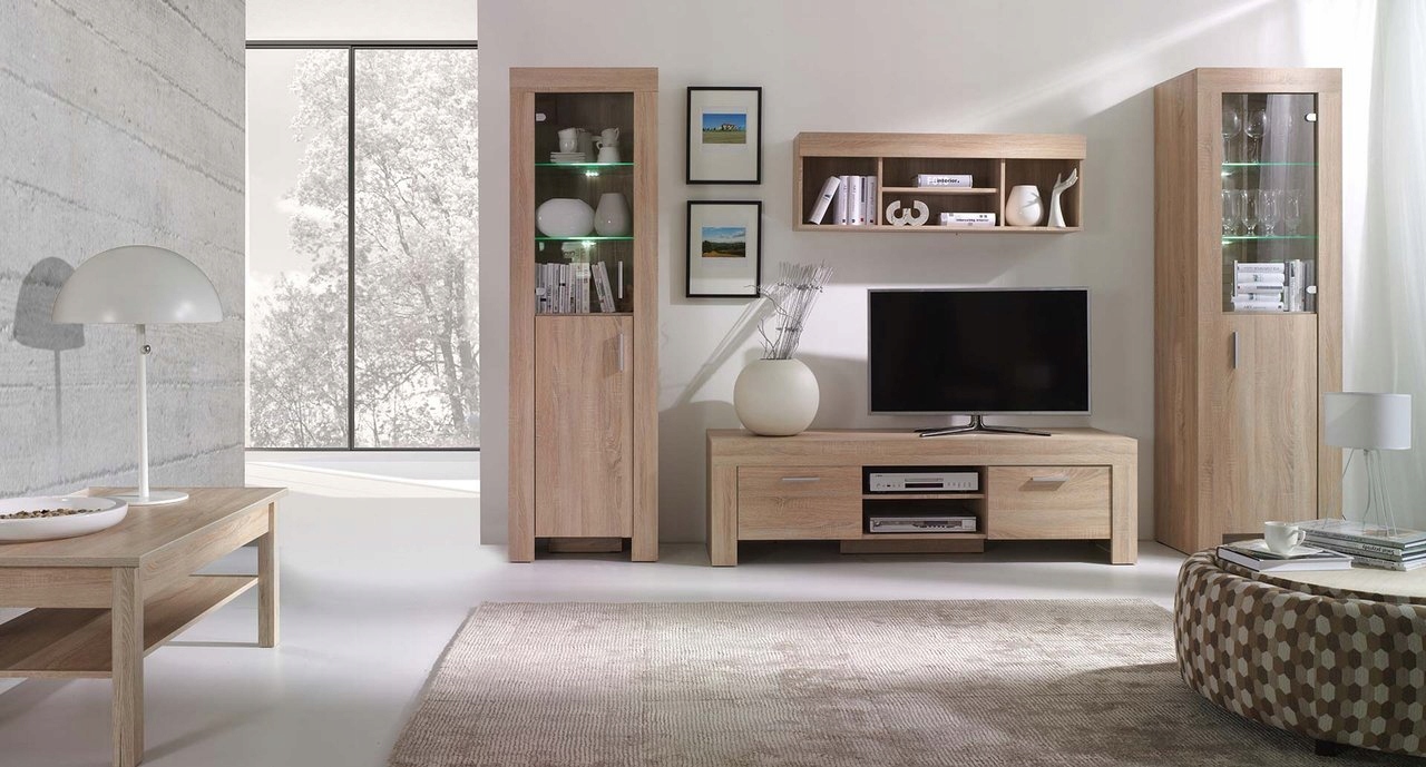 Witryna CEZAR 7, Witryna 130cm, LED, Dąb Sonoma Głębokość mebla 42 cm