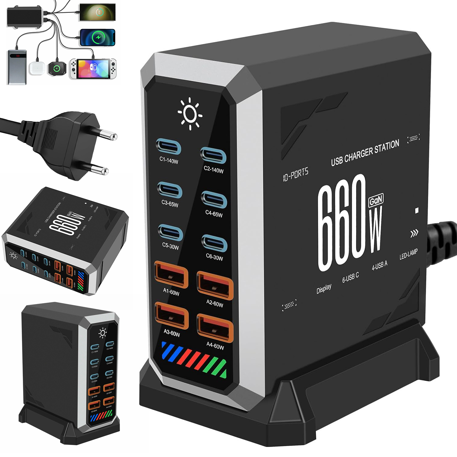 Nabíjačka Stolová Nabíjacia Stanica 660W Gan 6XUSB-C 4X Usb-a Multiportová
