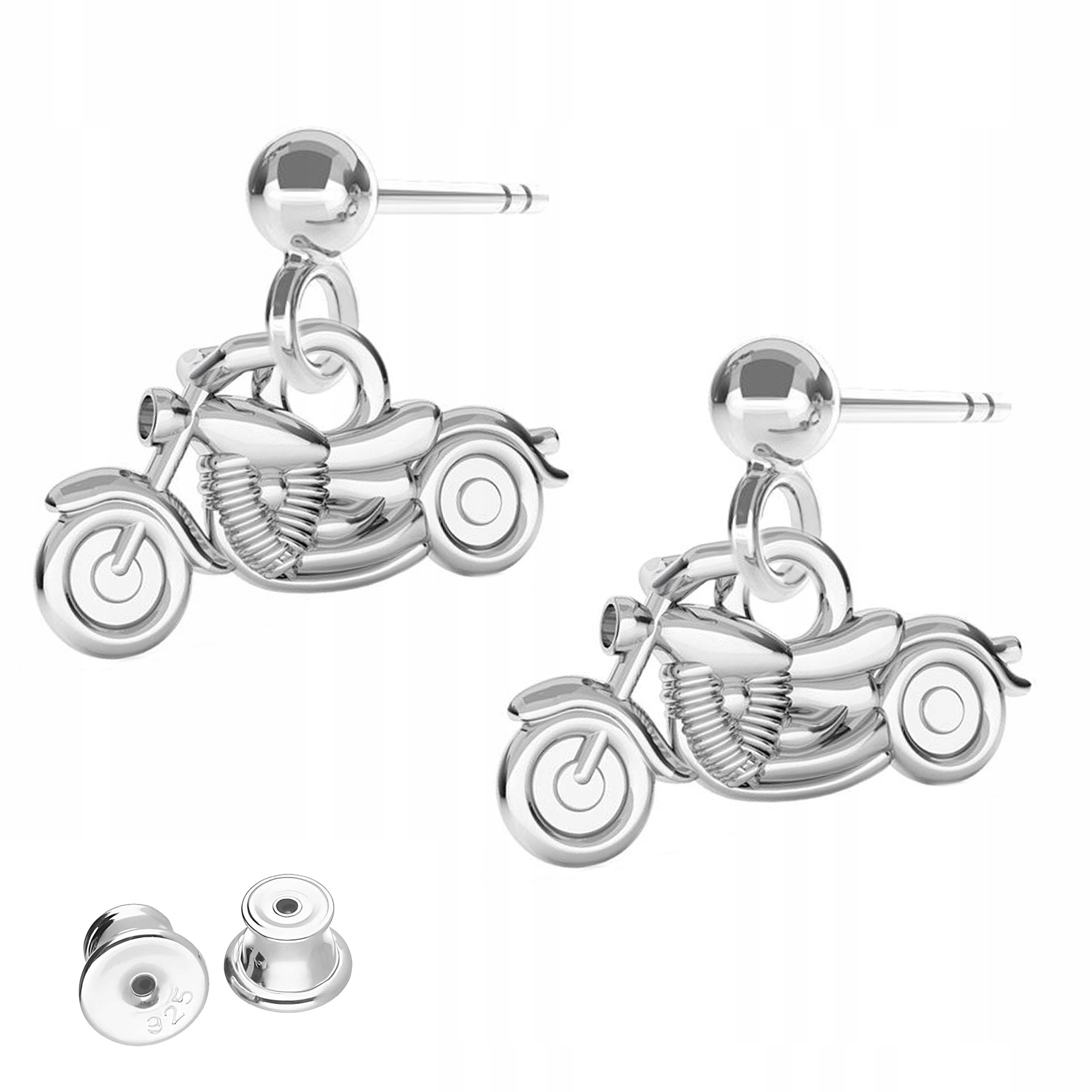 Stříbrné Náušnice s motorkami Motocykl Harley Motor Stříbro 925