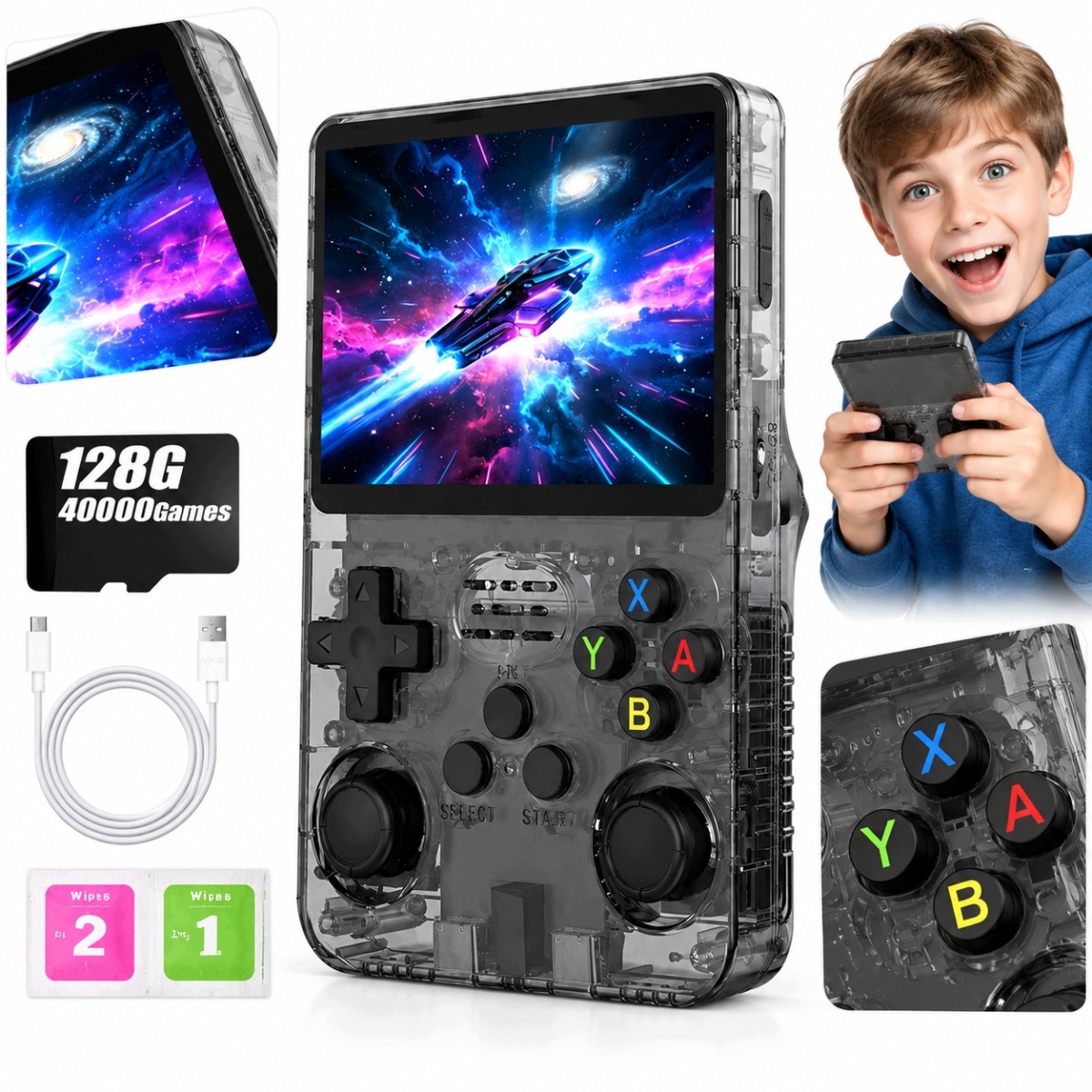 Konsola Przenośna R36S Przenośna Gra Video 128GB Karta Tf Etui