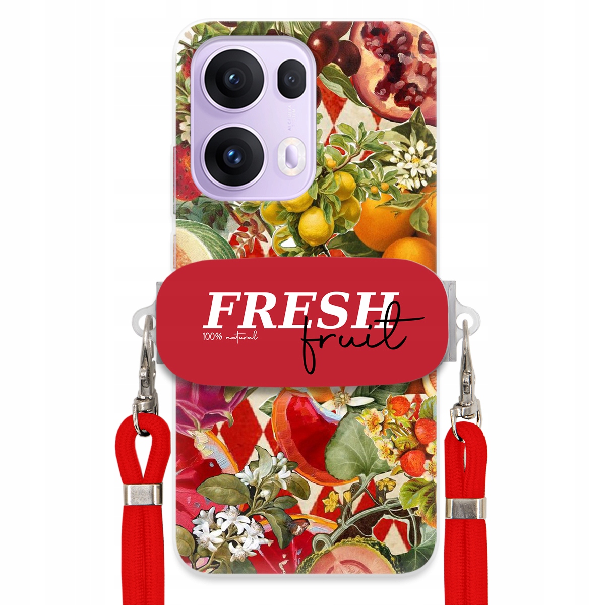 Puzdro pre Oppo Reno 13 Pro 5G Červené Crossbody vodítko držiak Fresh Fruit