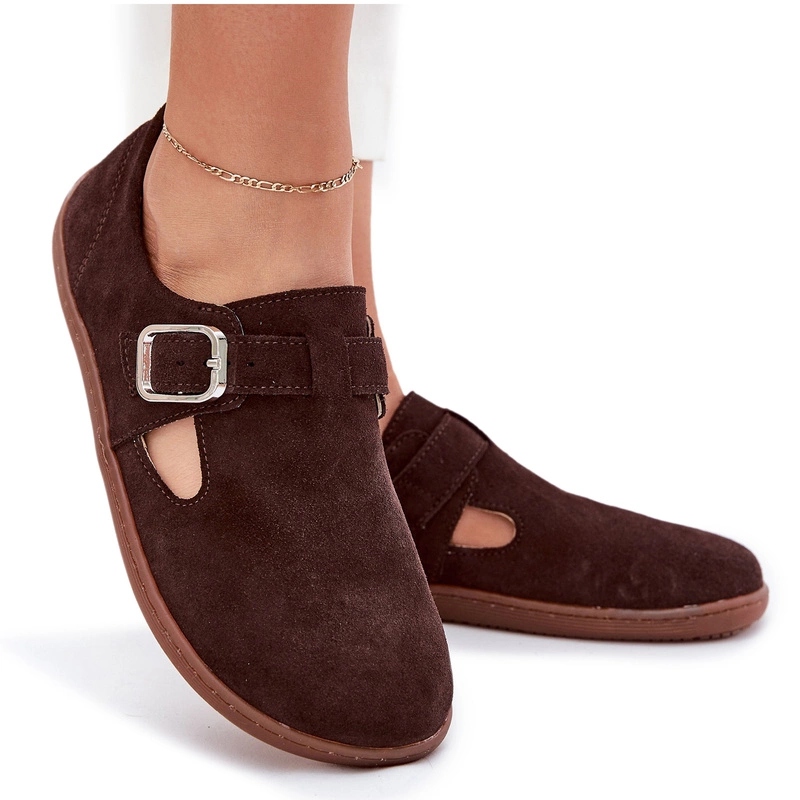 Dámské Semišové Barefoot Polobotky S Přezkou Zazoo N1261 Čokoládové 41