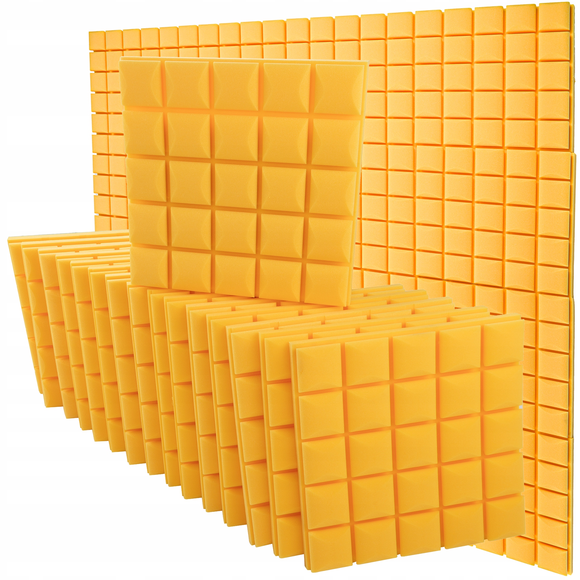 Akustická tlmiaca podložka na akustický panel kocka žltá, sada 4 m2