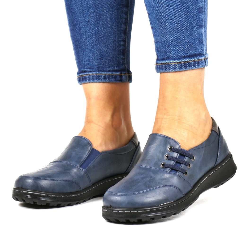 Modré Dámské Boty Širší Na Klínku, Lehké, Pohodlné, Stélka Comfort