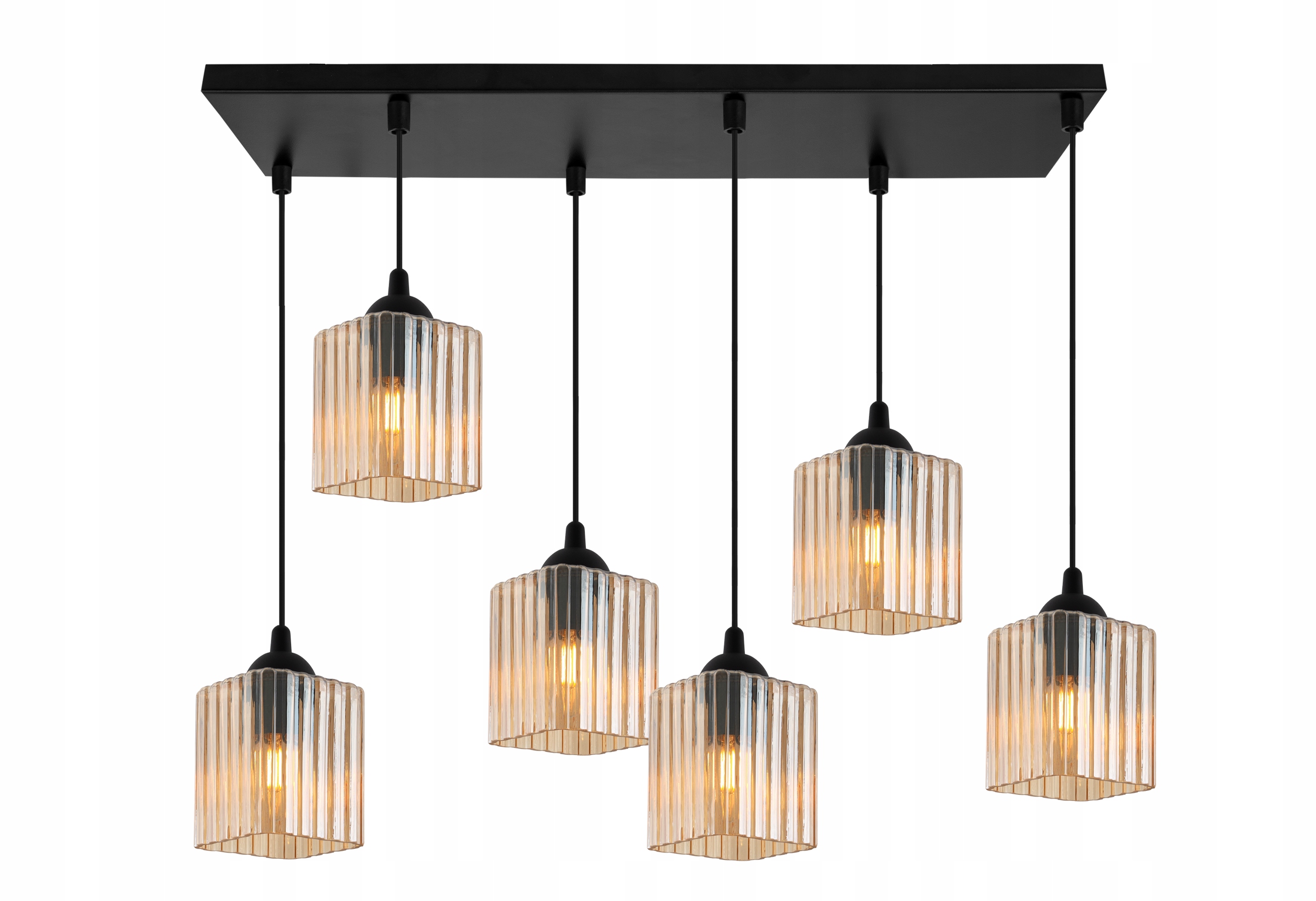 Stropná Závesná Lampa Luster Medové Sklenené Ryhované Tienidlá Moderné