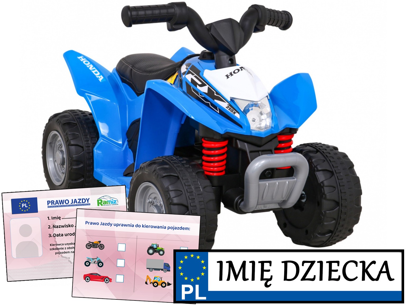 Quadzik quad dla dzieci Honda 250x Trx na akumulator ekoskóra Klakson preze