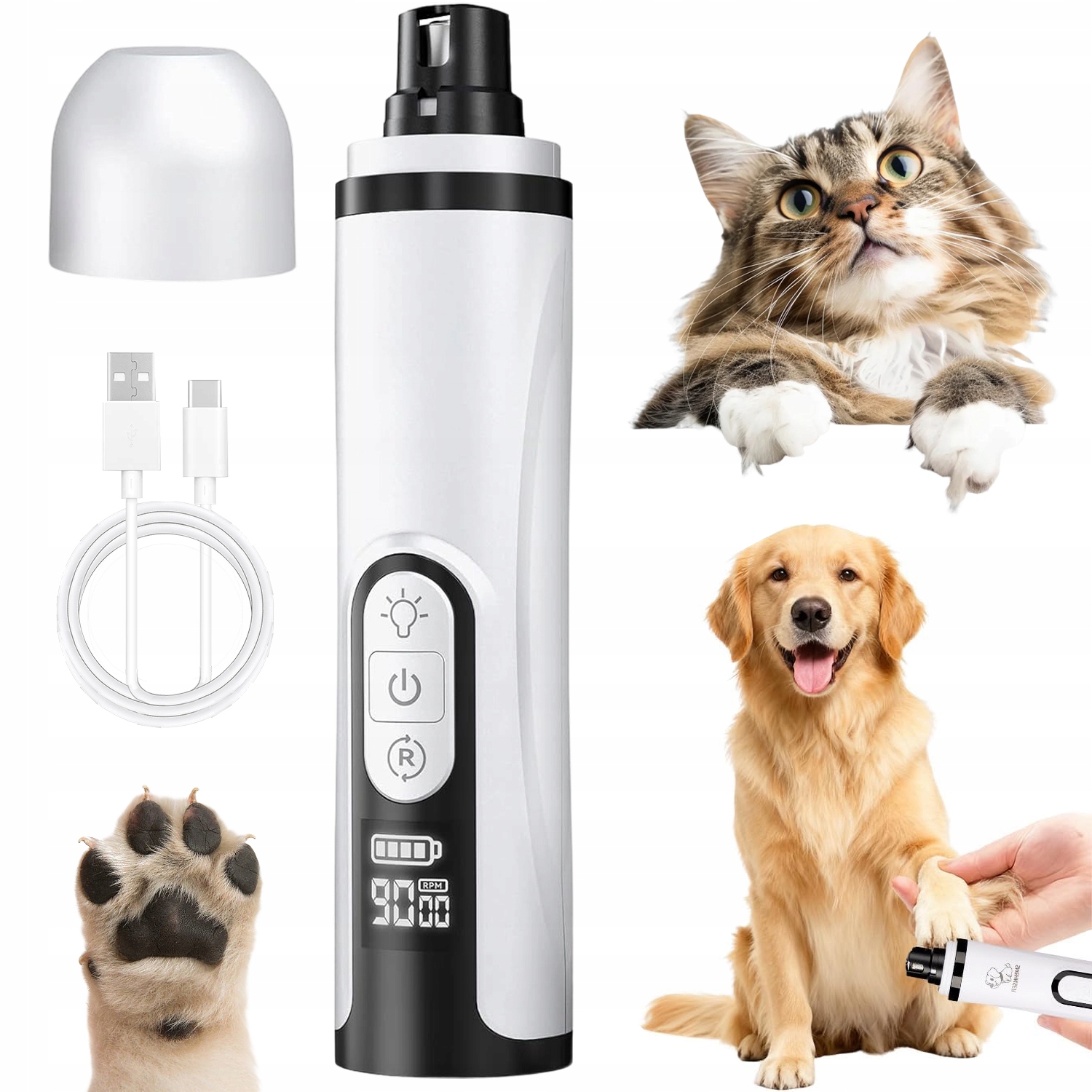 Levně Domácí Pilník Na Drápky Pro Psy, Kočky, Led, Tichý, Ergonomický, Nabíjecí, Usb