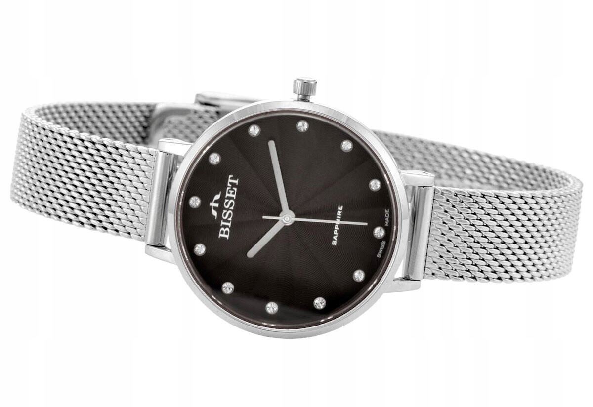 Elegantní Dámské Bižuterní Švýcarské Hodinky Bisset BSBF30 Stříbrné