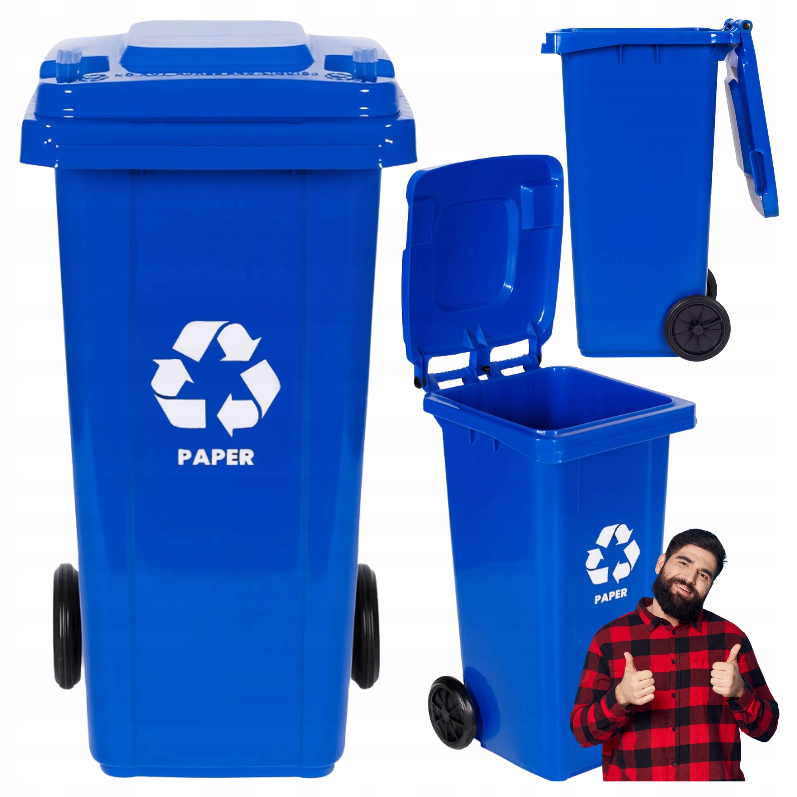 Kosz Na Śmieci Pojemnik Na Odpady Makulaturę 120L Kubeł Śmietnik Niebieski