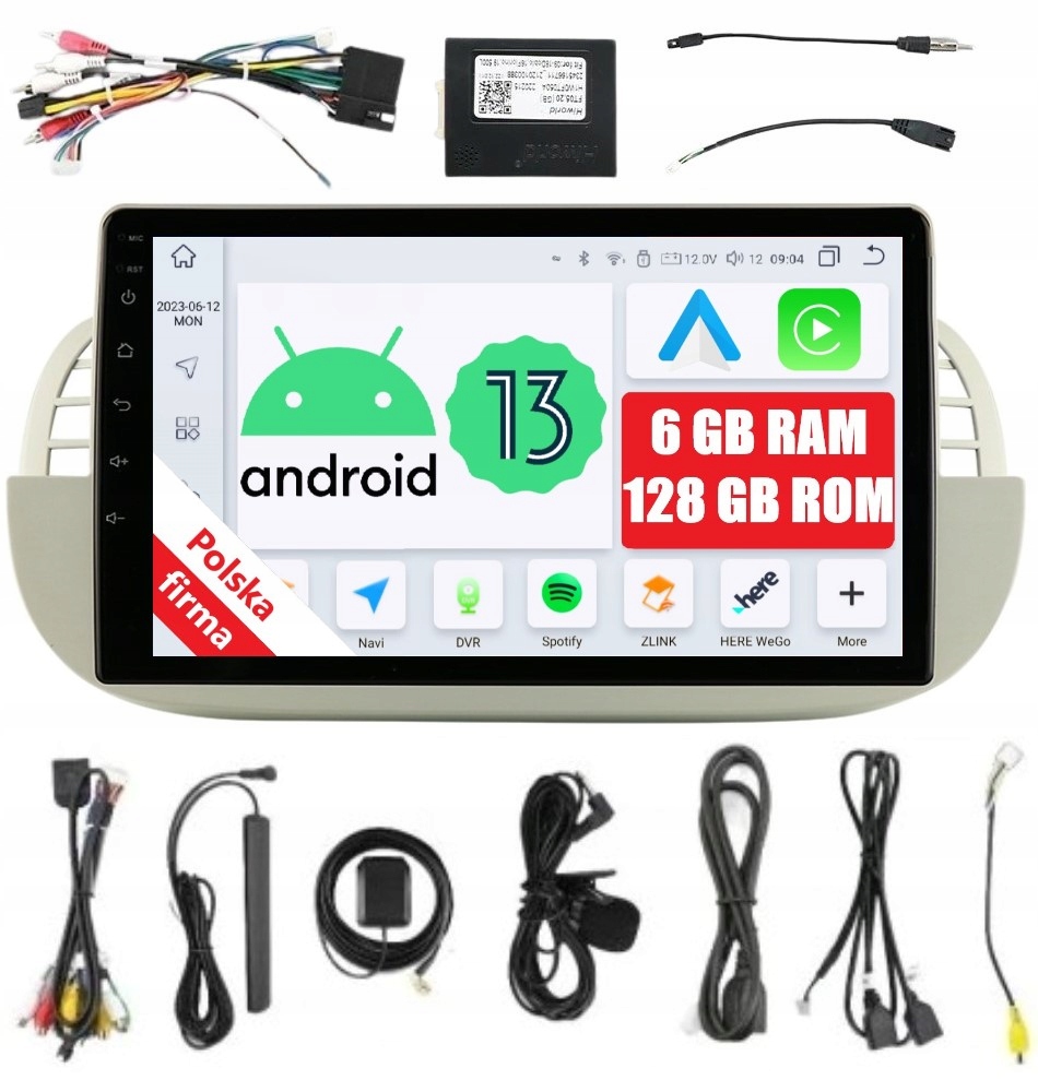 Rádio 2DIN Navigácia Android Fiat 500 6/128 Gb Dsp Carplay Lte Qled