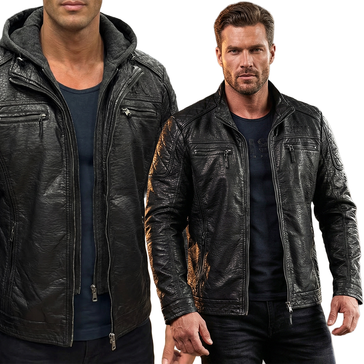 Bunda Cipo Baxx Kožená motorka s odnímatelnou kapucí