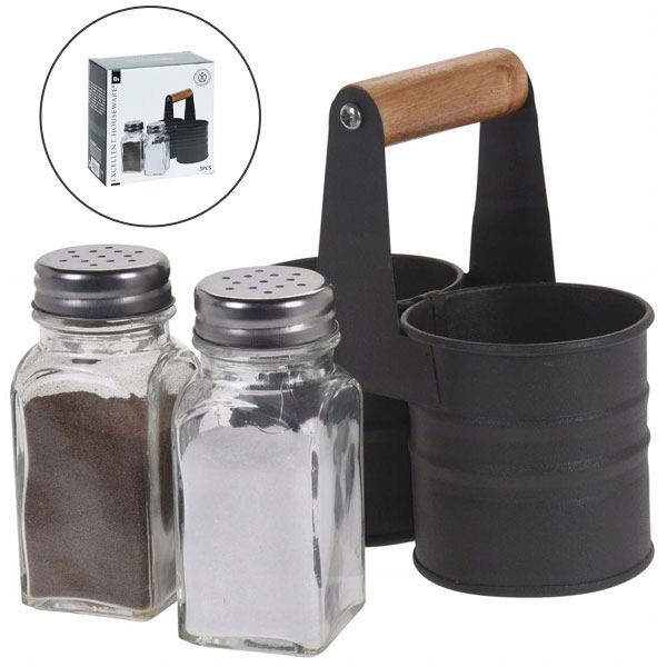 

Zestaw Solniczka Pieprzniczka Przyprawnik Uchwyt