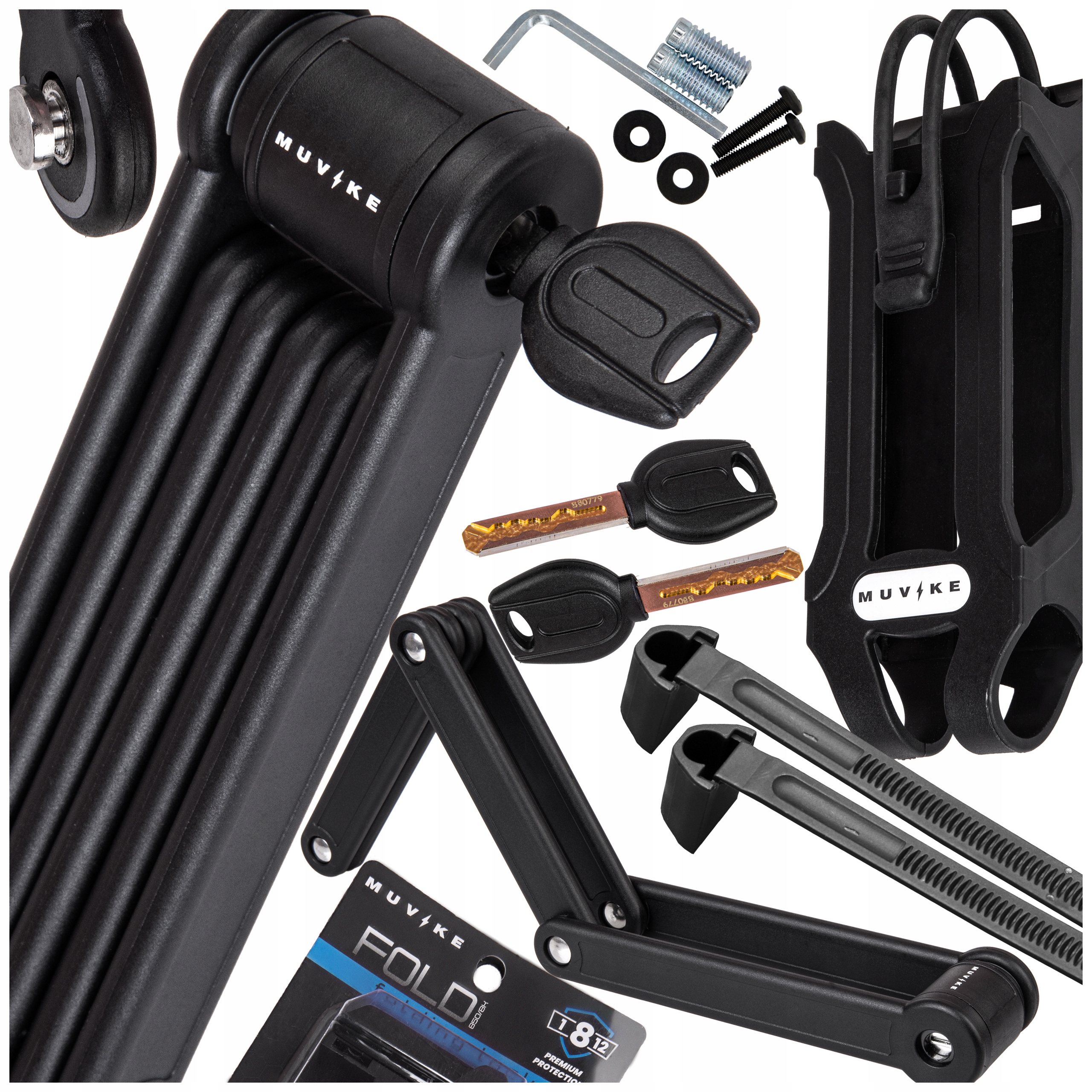 Zapięcie Rowerowe Składane 85cm 8mm Na Klucz Z Uchwytem Muvike Fold 850/8K