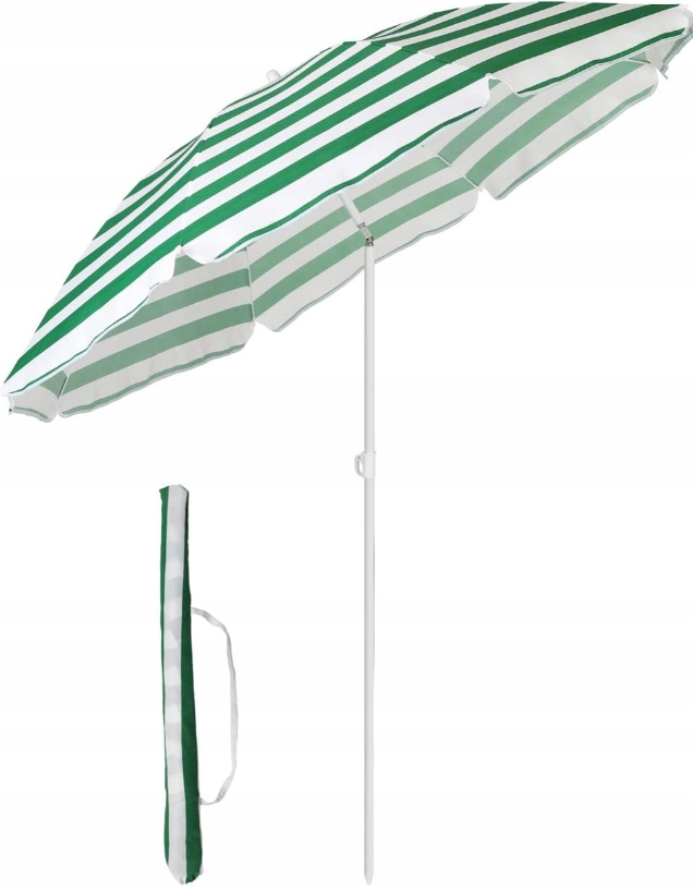 Parasol Klasyczny Zielony Paski Tarasowy Plażowy Sekey 160 CM